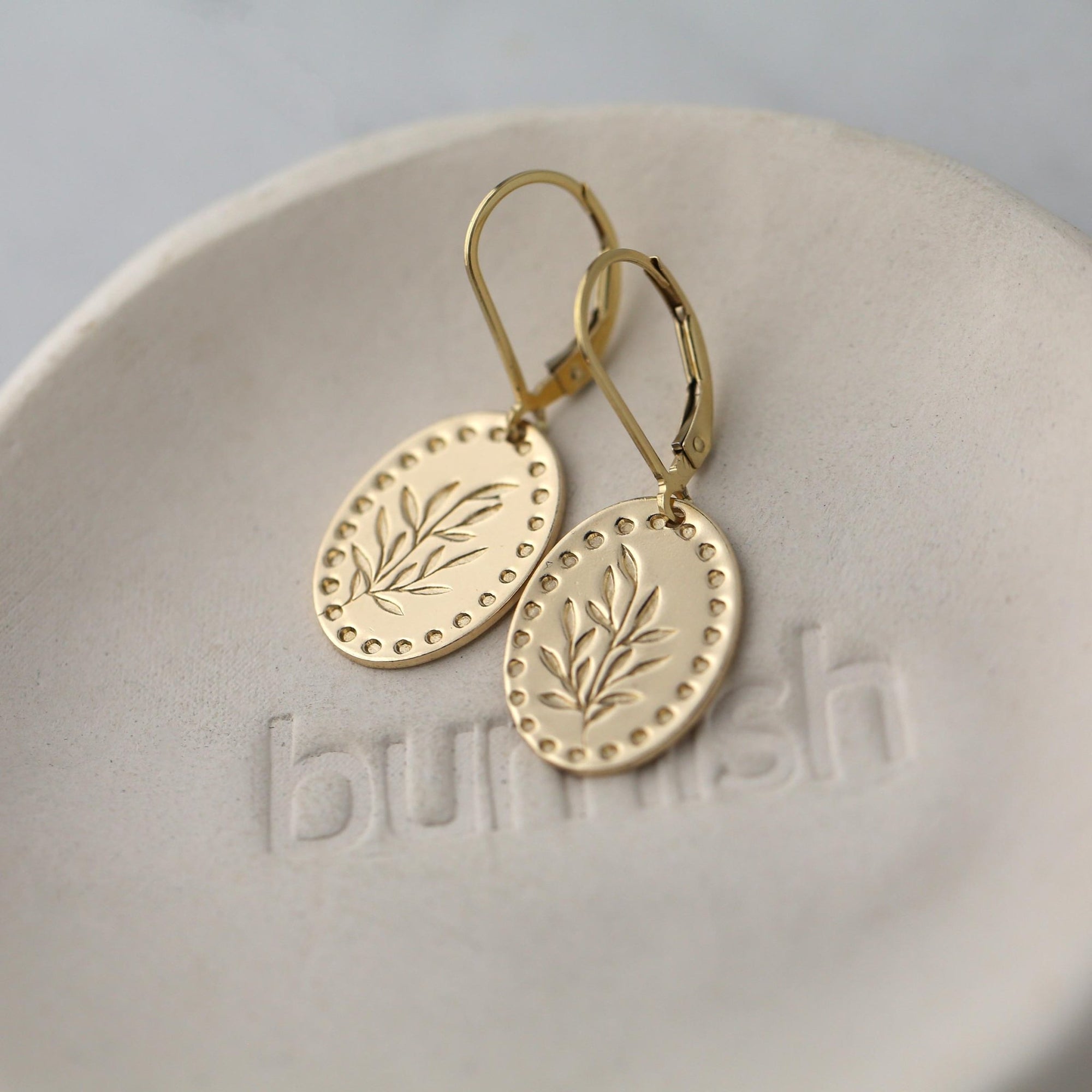 Gold Oval Willow Leaf Earrings jewelry handmade by Burnish