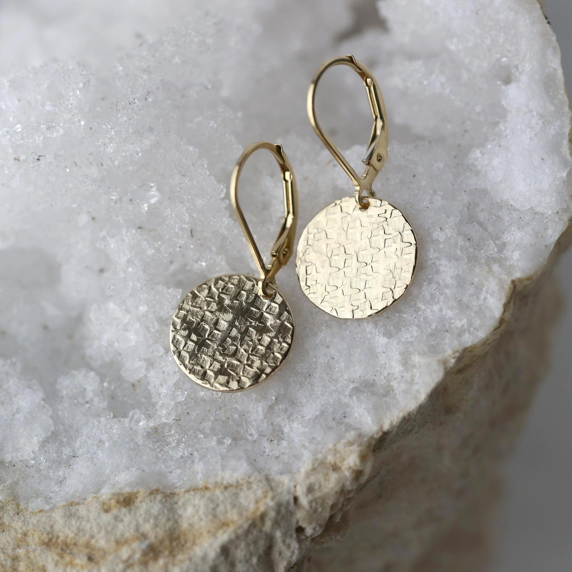 Gold Raw Silk Texture Medium Disc Earrings jewelry handmade by Burnish
