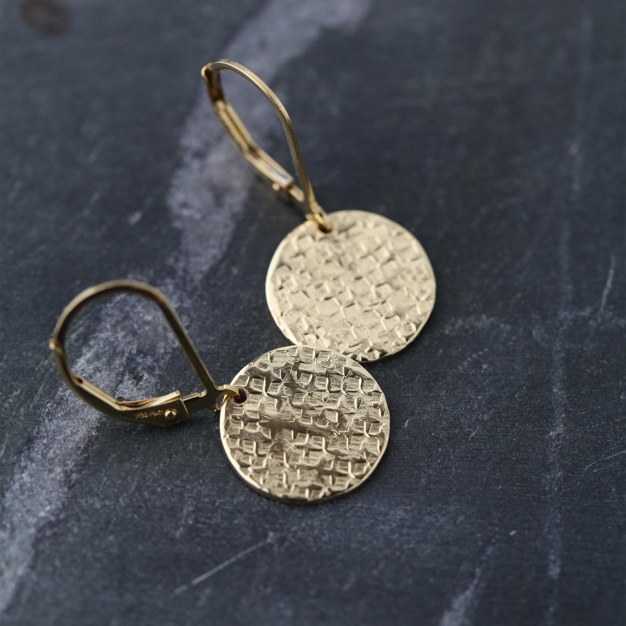 Gold Raw Silk Texture Medium Disc Earrings jewelry handmade by Burnish