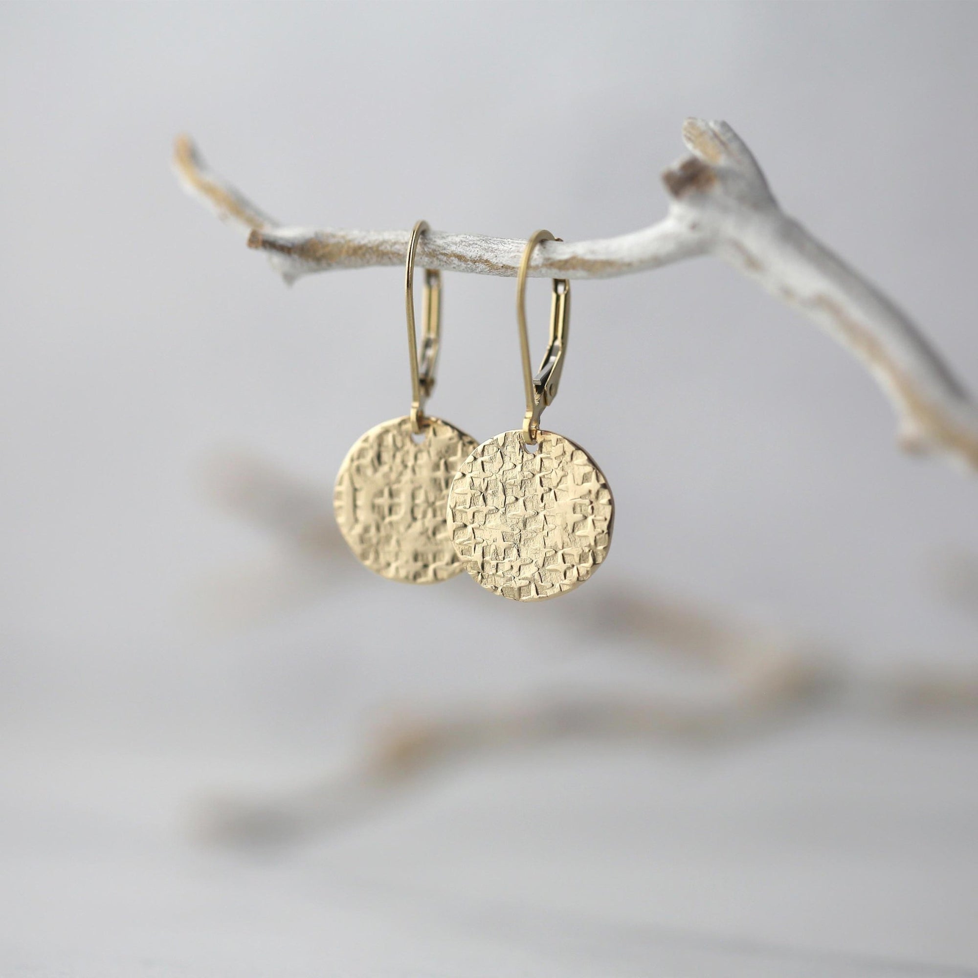 Gold Raw Silk Texture Medium Disc Earrings jewelry handmade by Burnish