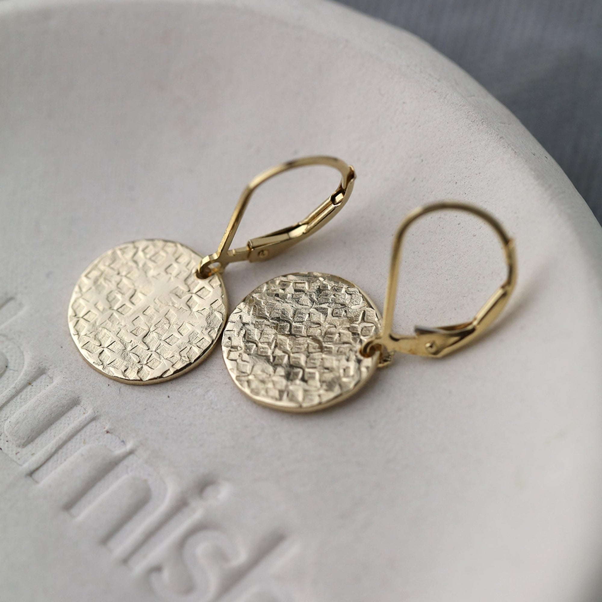 Gold Raw Silk Texture Medium Disc Earrings jewelry handmade by Burnish