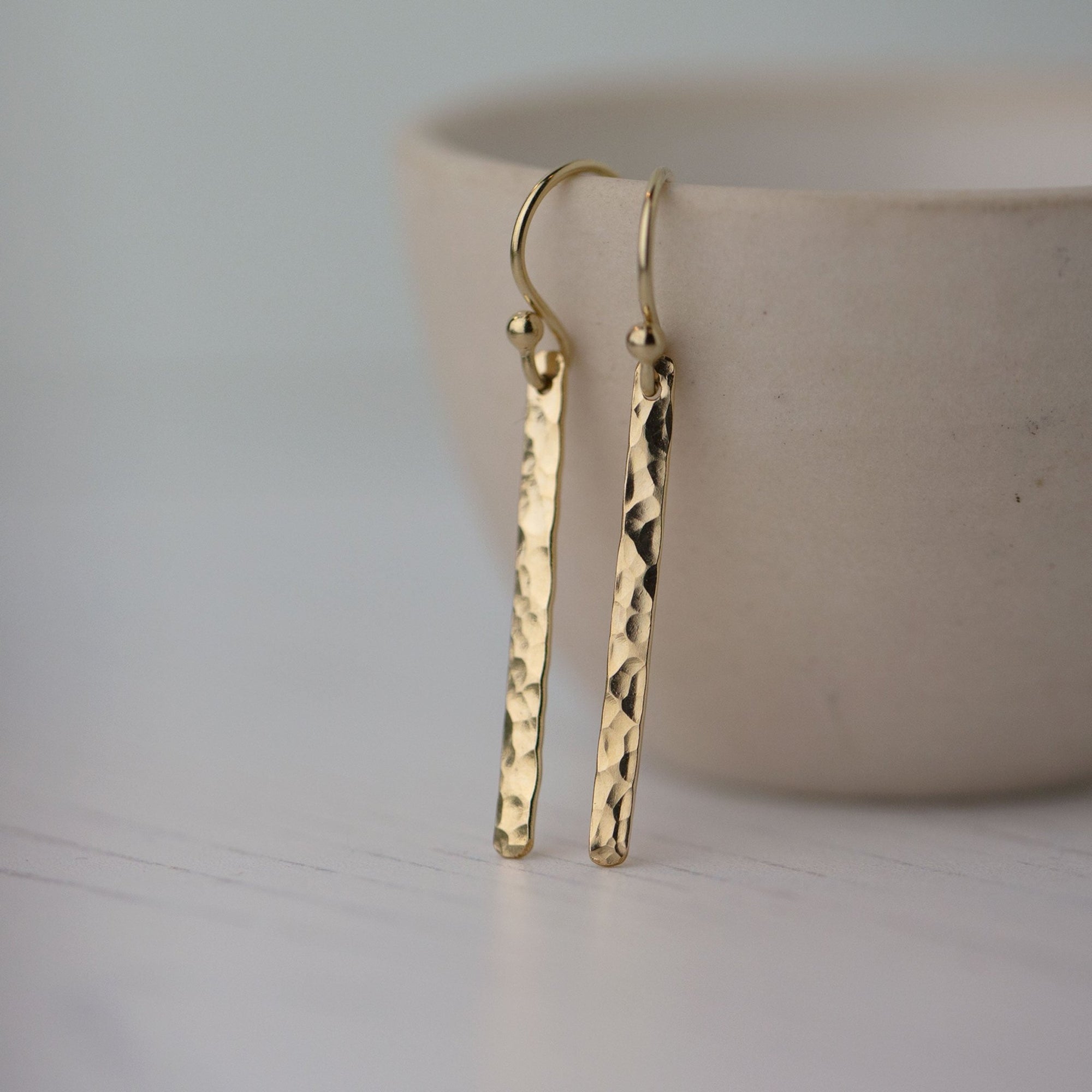 Gold Slim Bar Earrings jewelry handmade by Burnish