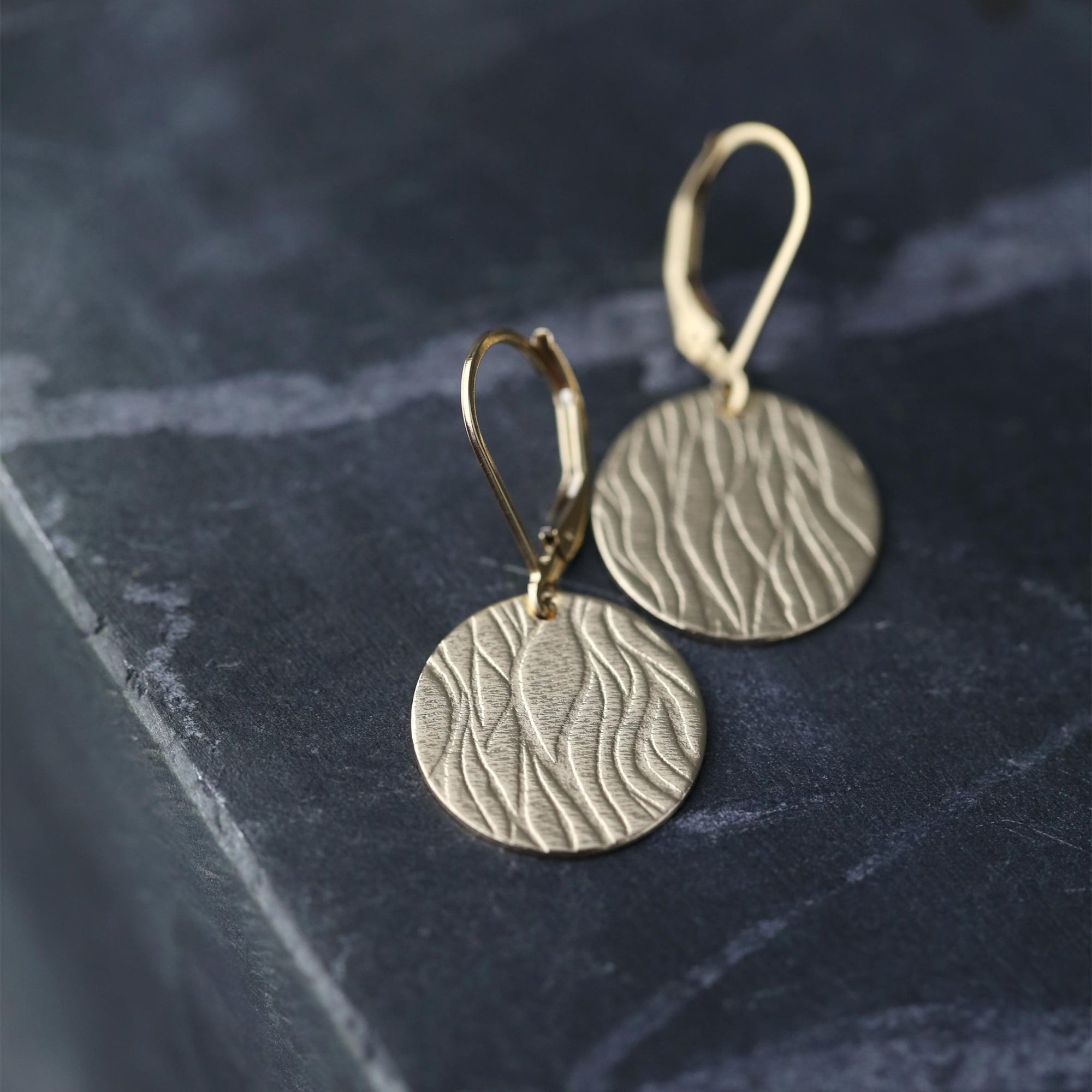 Gold Waves Disc Earrings jewelry handmade by Burnish