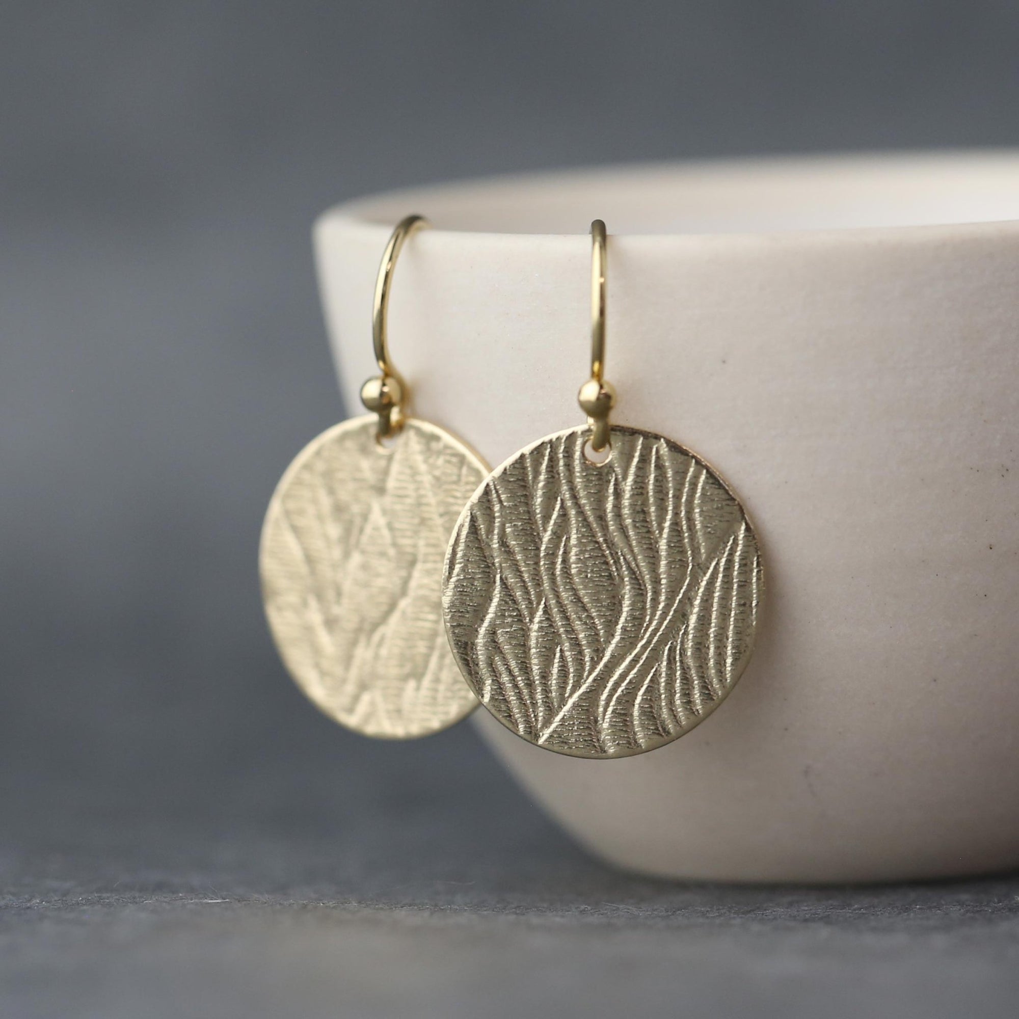 Gold Waves Disc Earrings jewelry handmade by Burnish