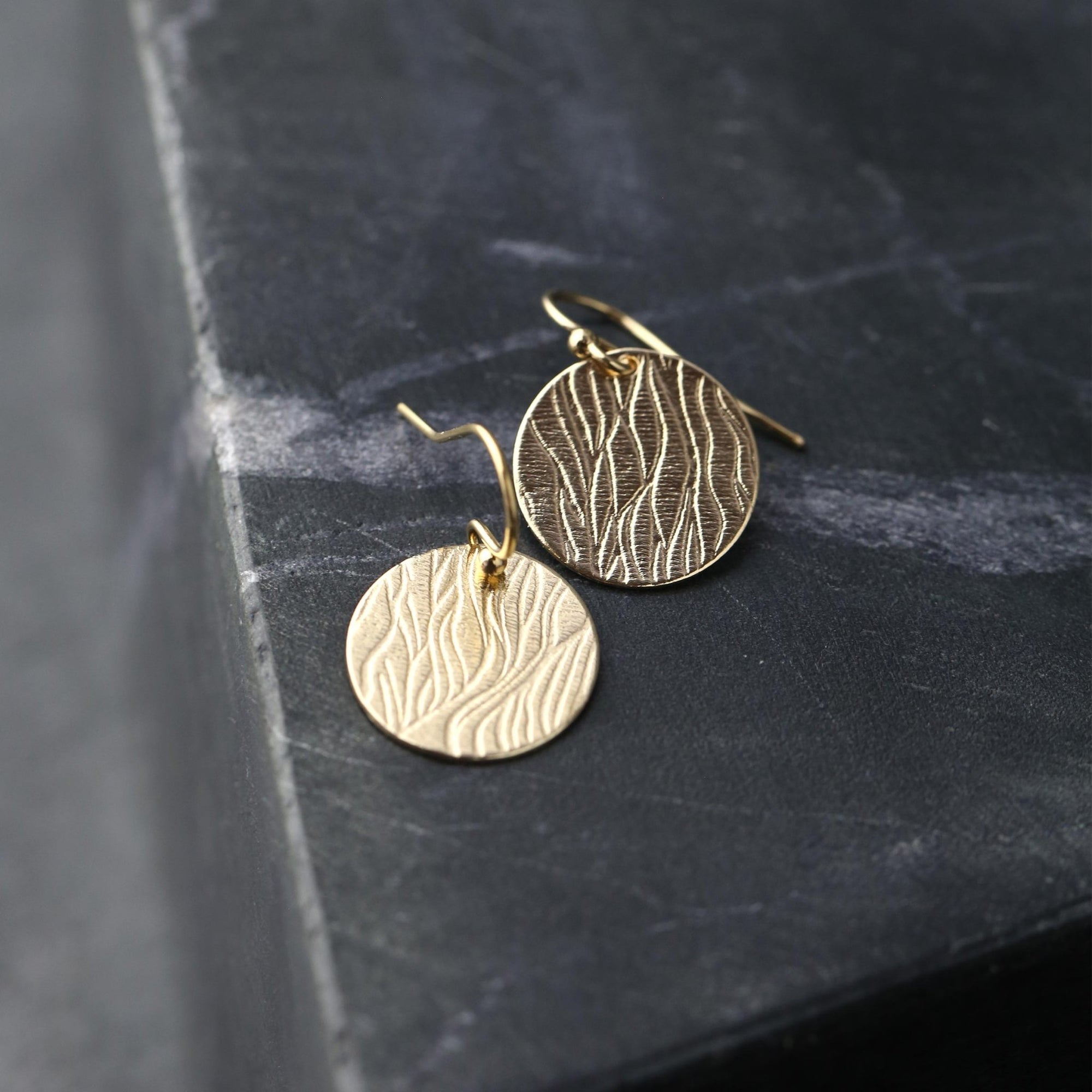 Gold Waves Disc Earrings jewelry handmade by Burnish