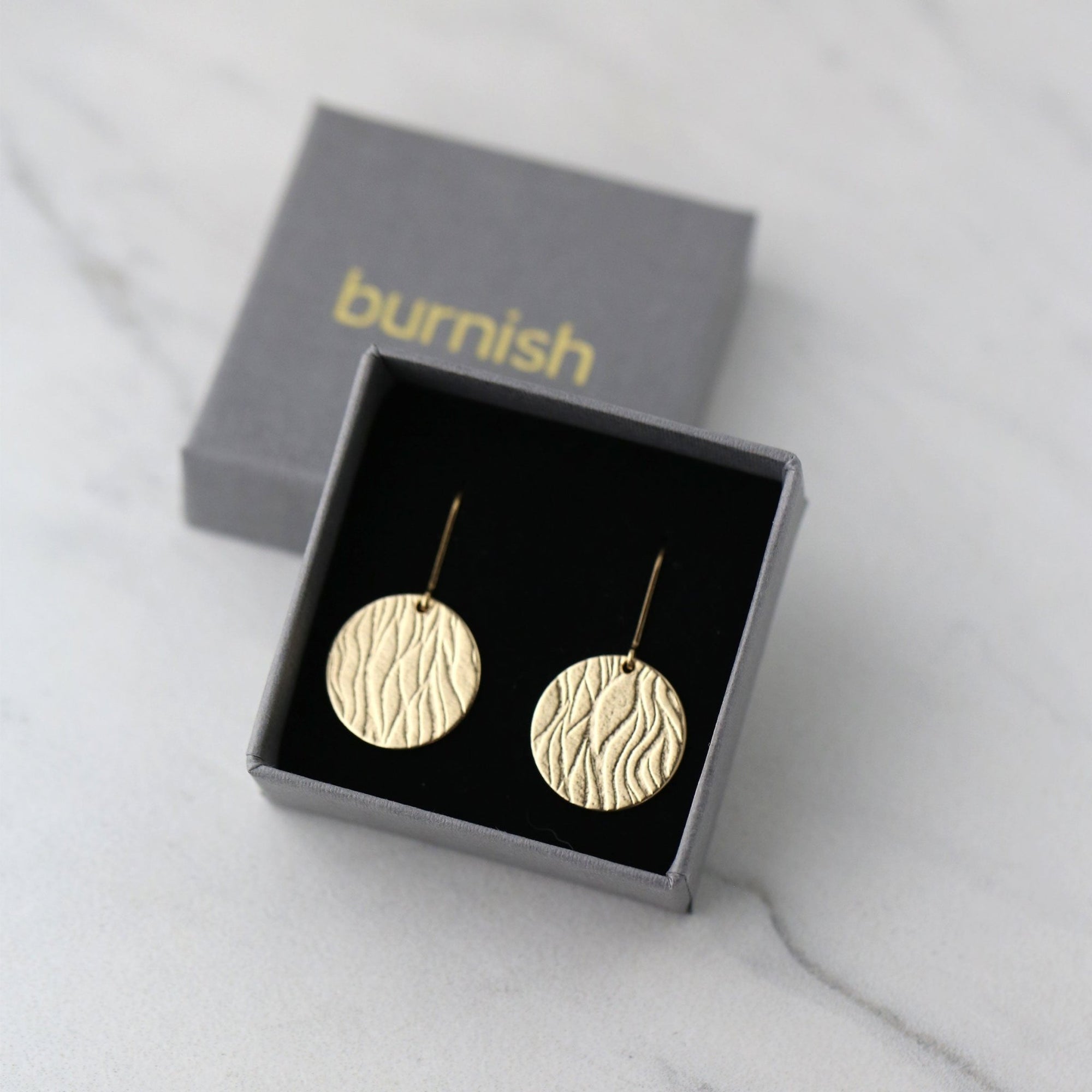 Gold Waves Disc Earrings jewelry handmade by Burnish