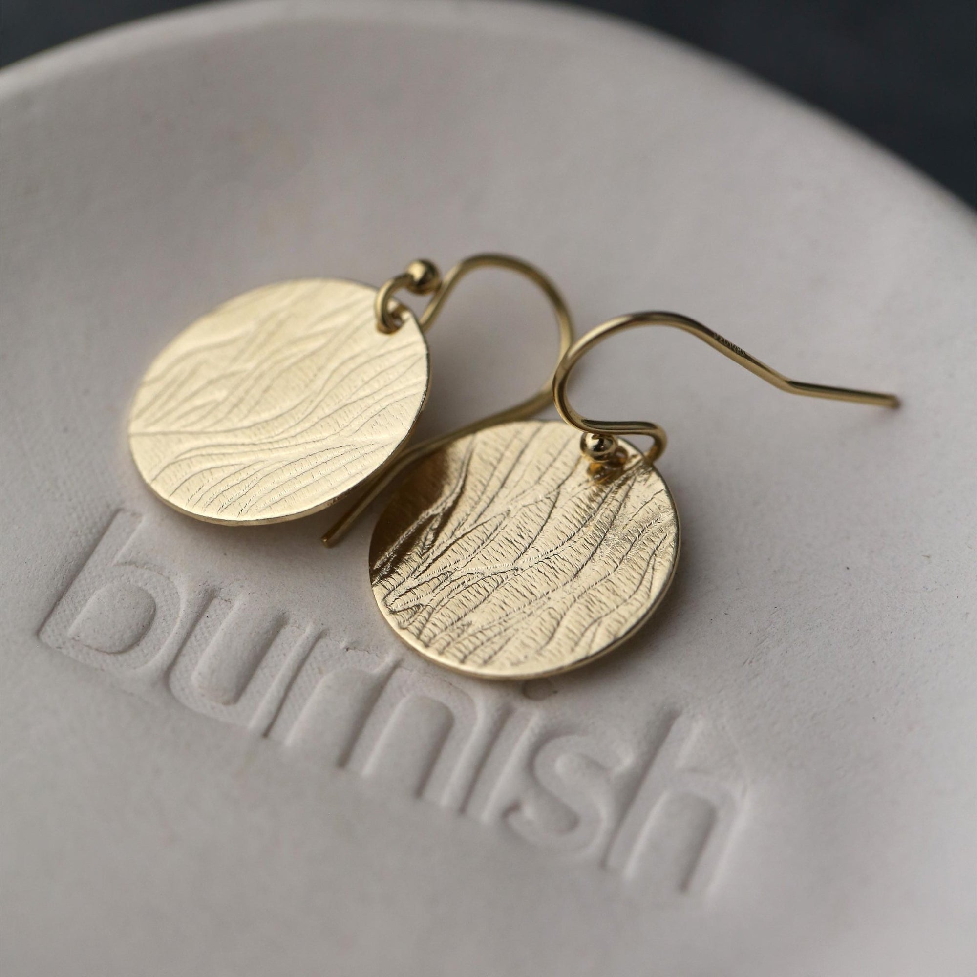Gold Waves Disc Earrings jewelry handmade by Burnish