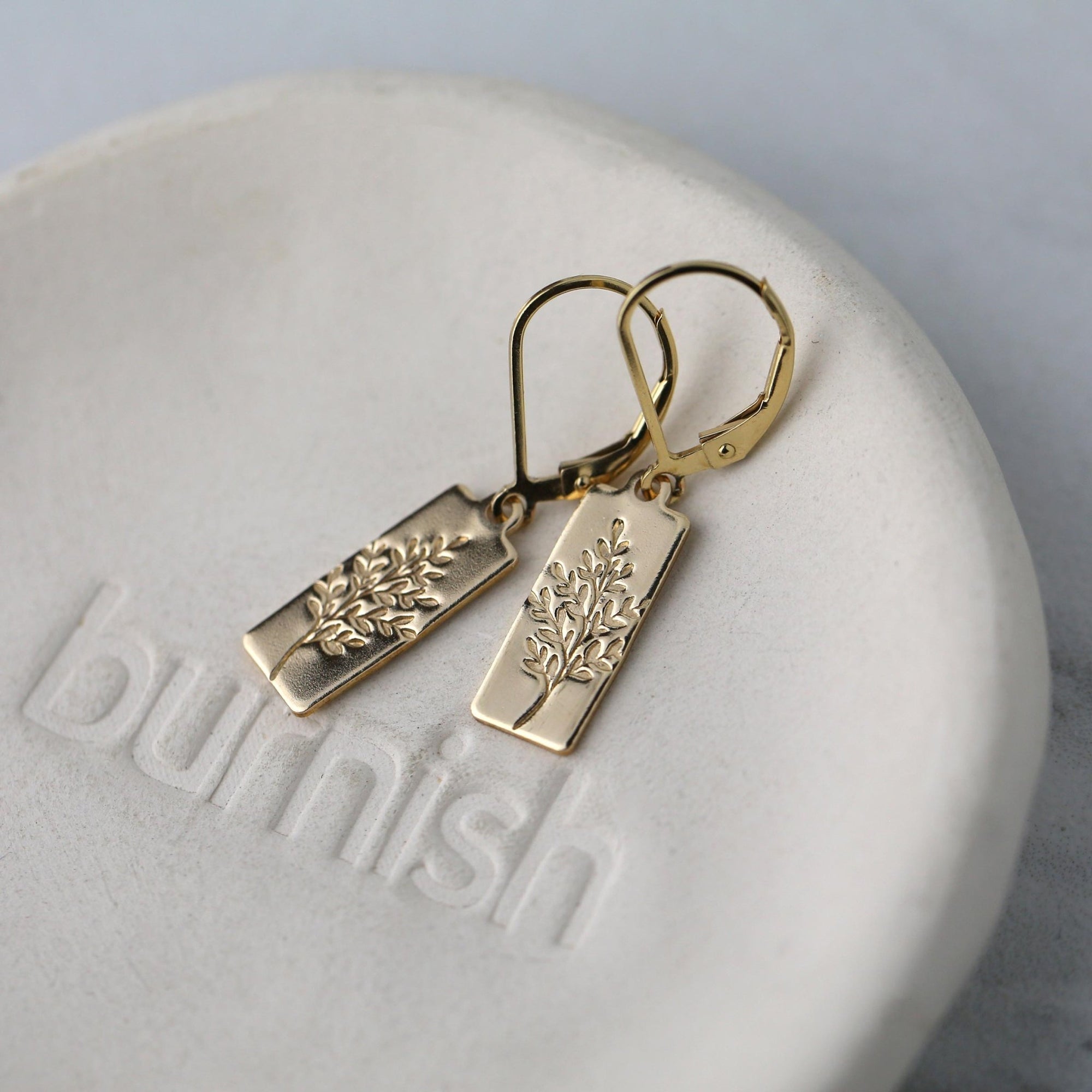 Gold Wildflower Tag Earrings jewelry handmade by Burnish