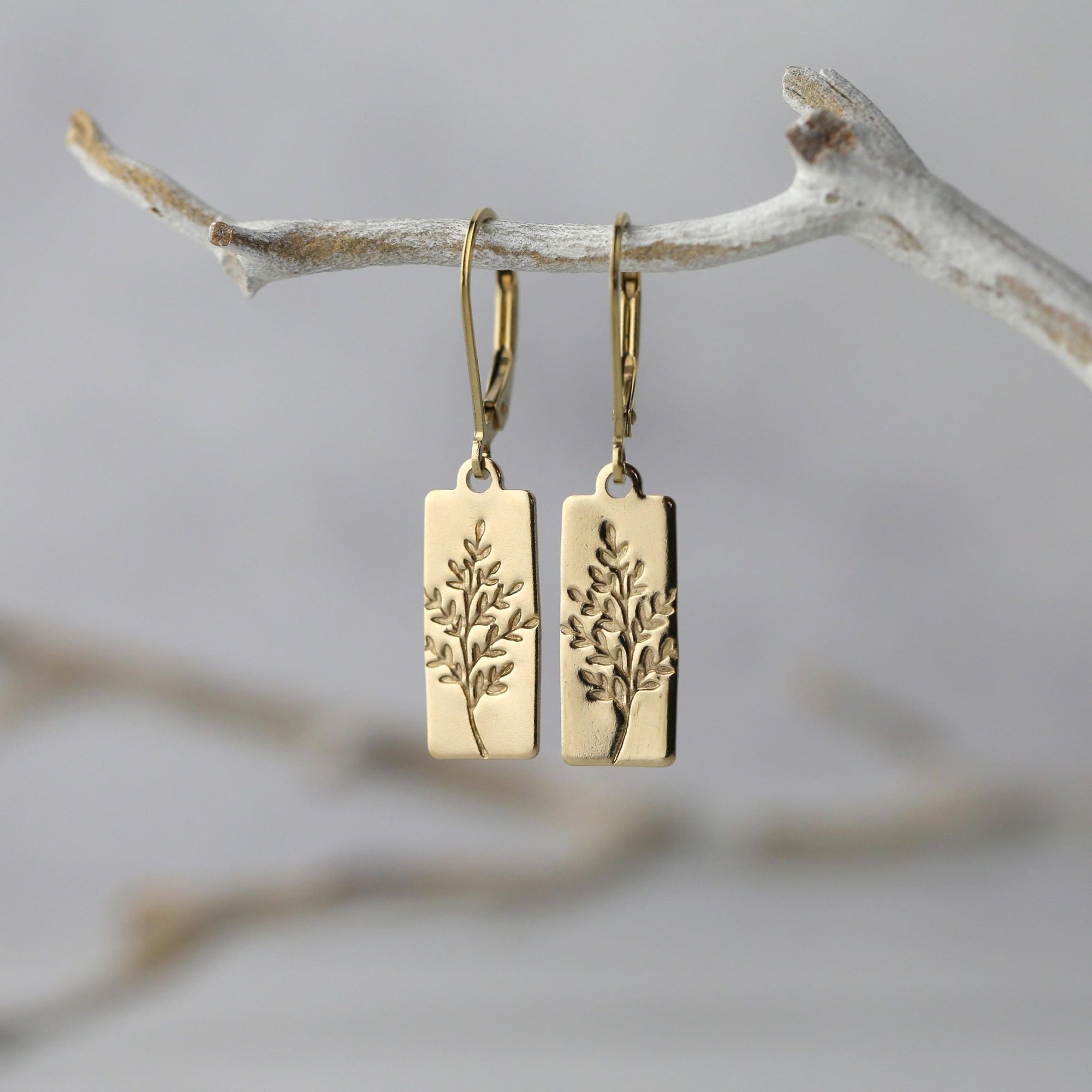 Gold Wildflower Tag Earrings jewelry handmade by Burnish