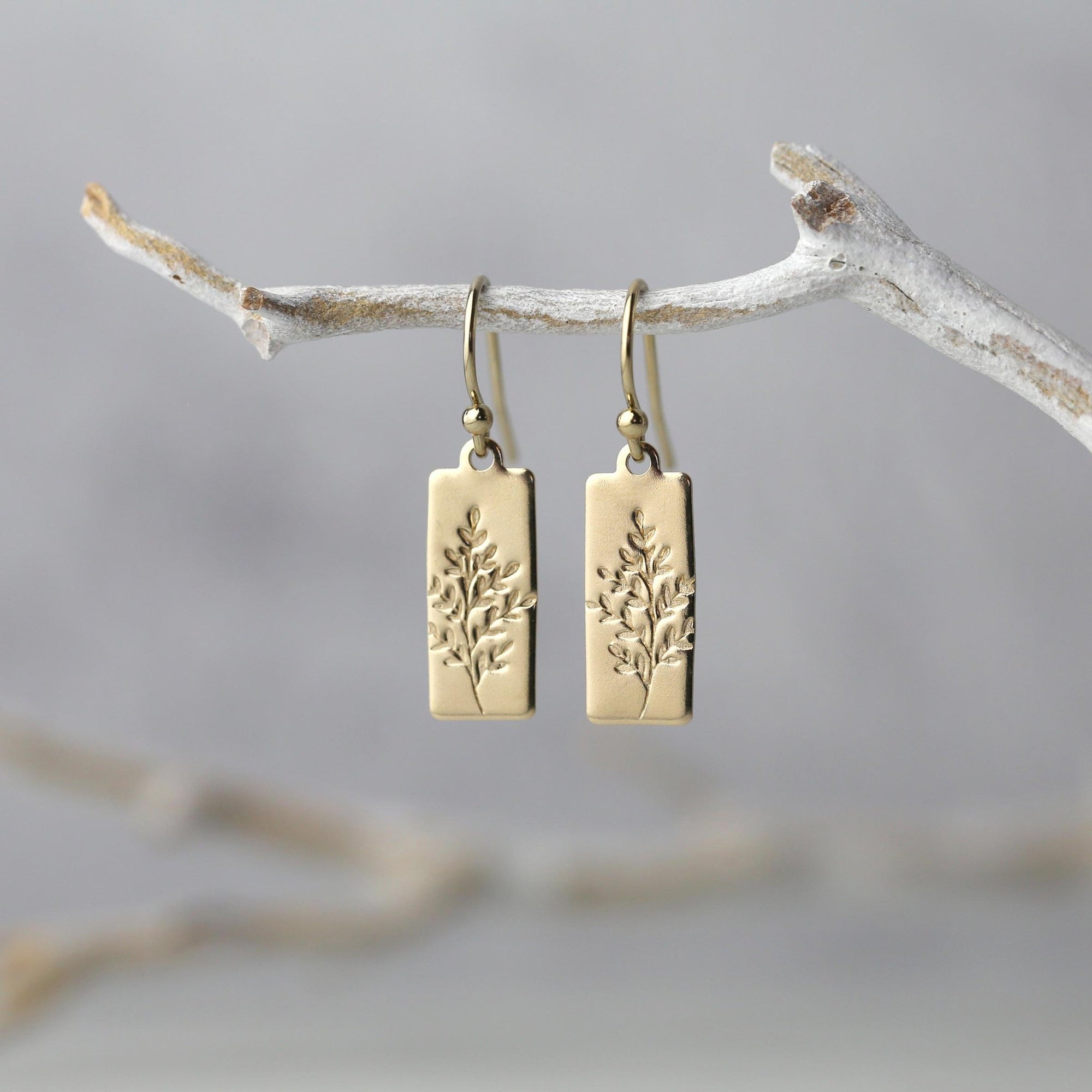 Gold Wildflower Tag Earrings jewelry handmade by Burnish