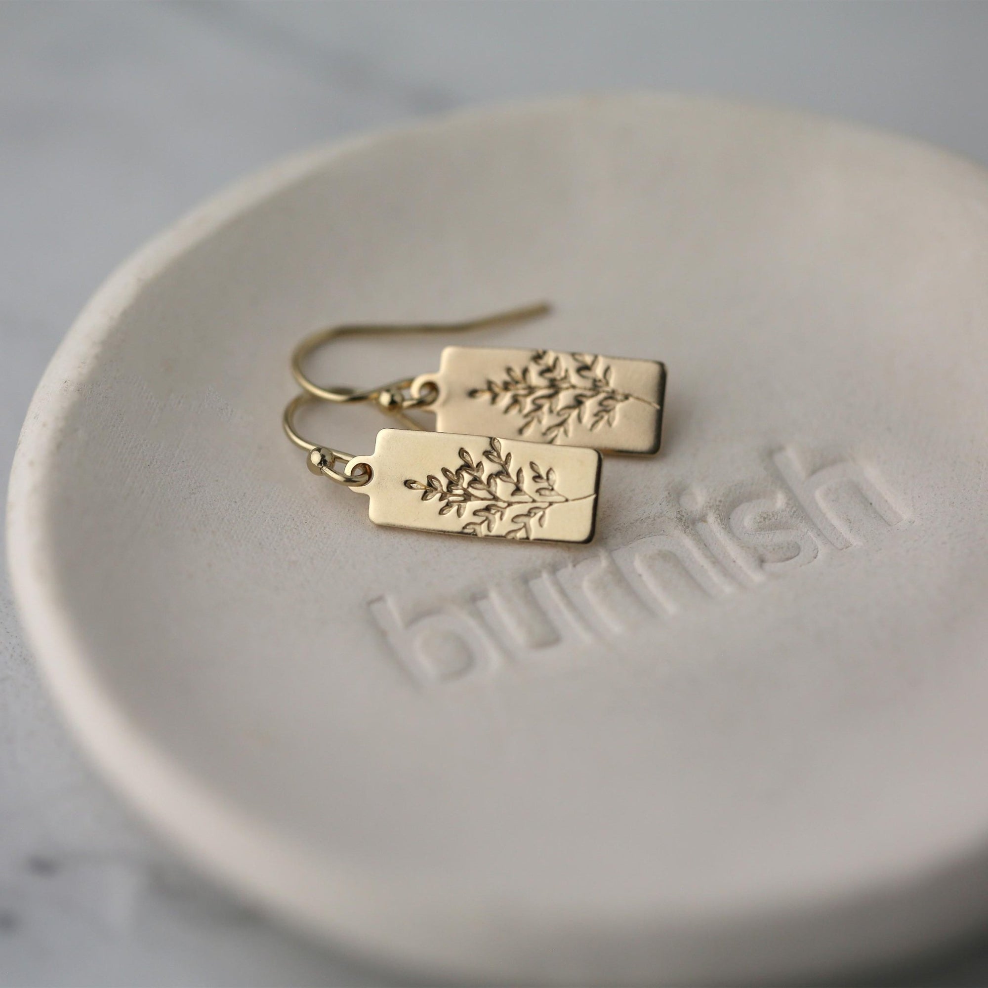 Gold Wildflower Tag Earrings jewelry handmade by Burnish