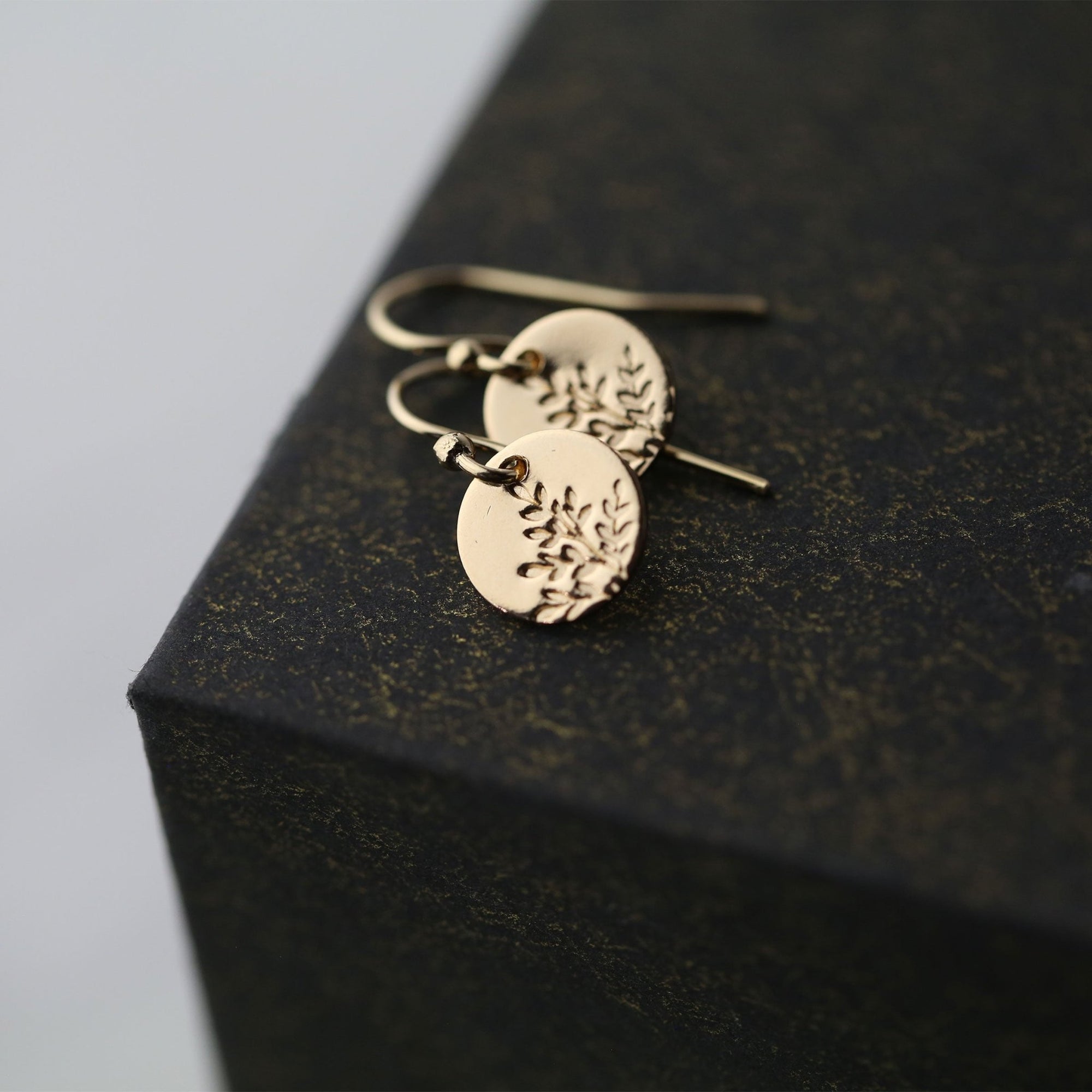 Gold Wildflower Tiny Disc Lever - back Earrings jewelry handmade by Burnish