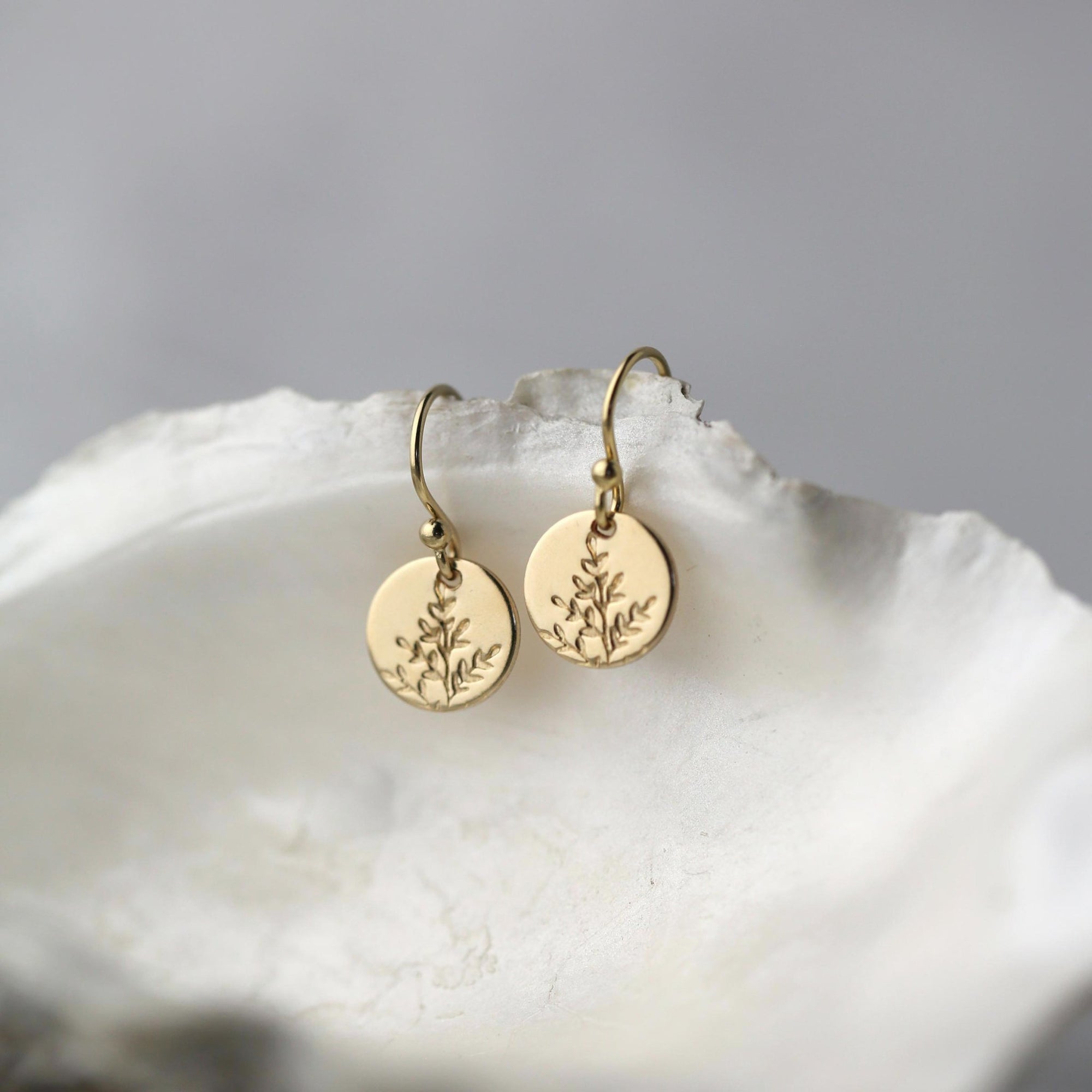 Gold Wildflower Tiny Disc Lever - back Earrings jewelry handmade by Burnish