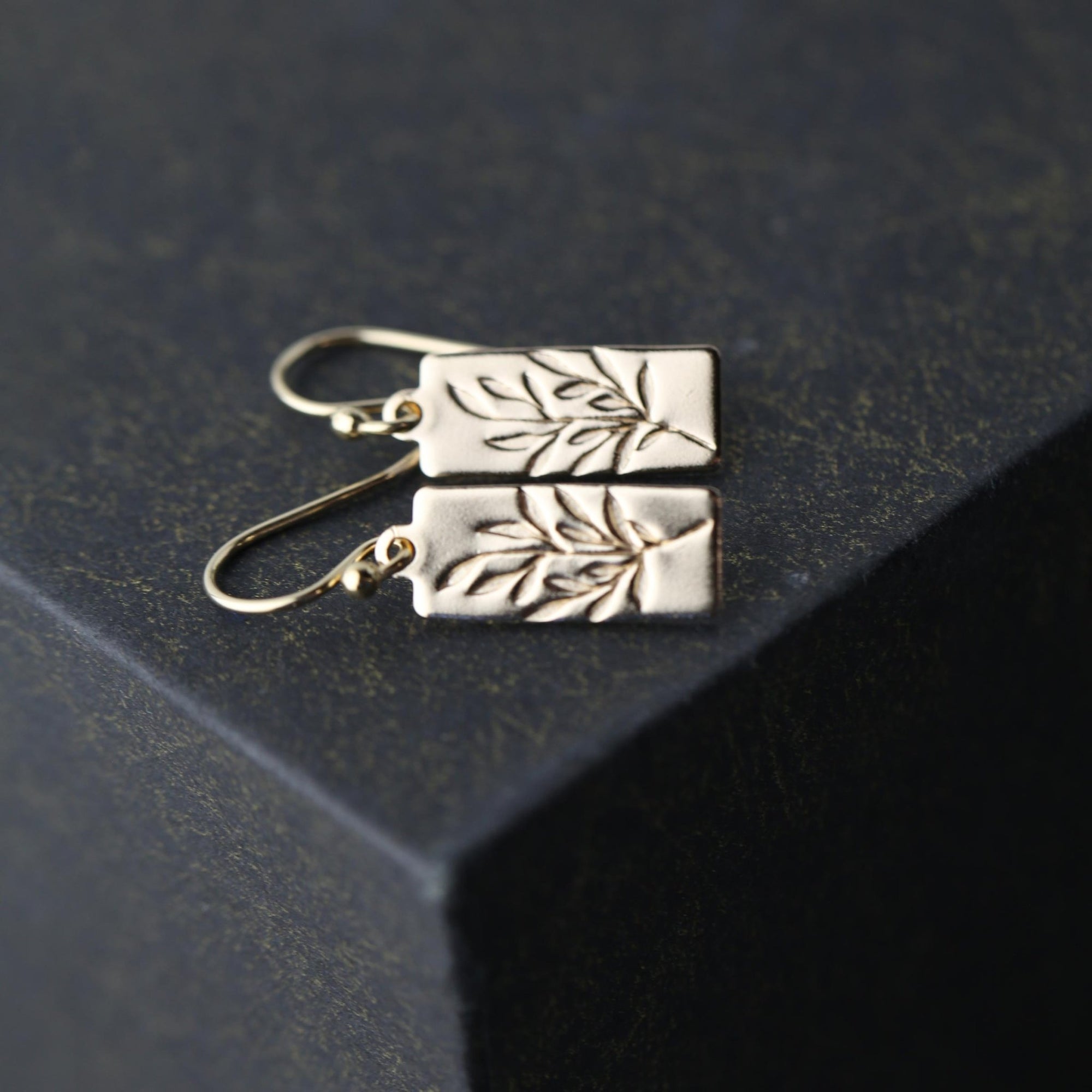 Gold Willow Leaves Medium Tag Earrings jewelry handmade by Burnish