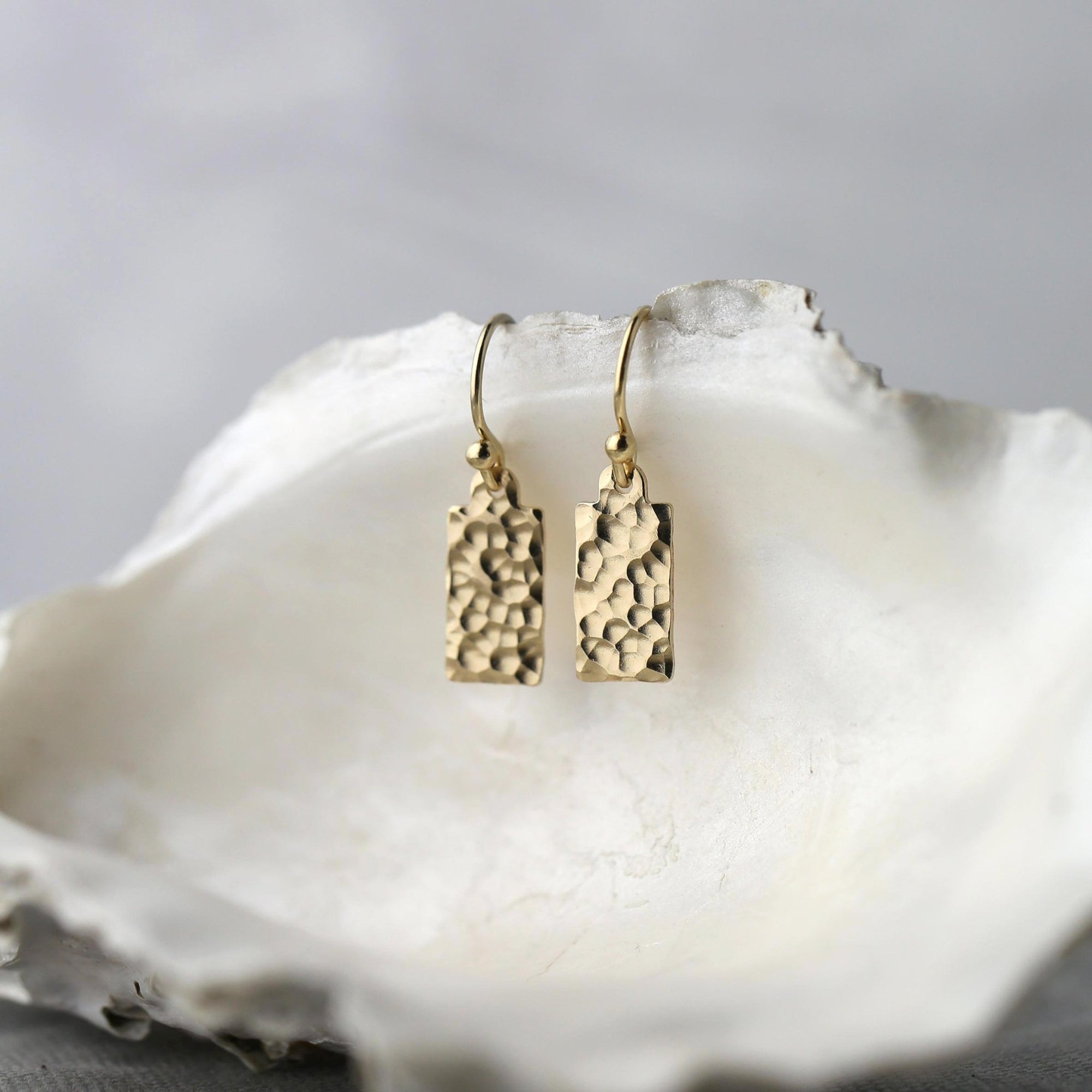 Hammered Gold Mini Tag Earrings jewelry handmade by Burnish