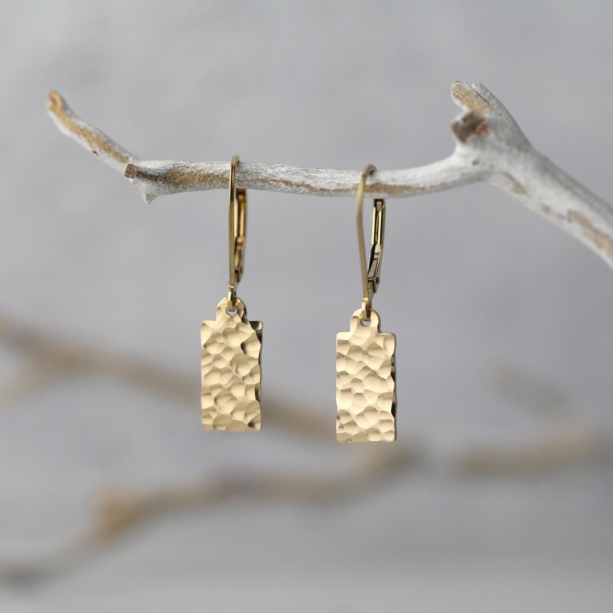 Hammered Gold Mini Tag Earrings jewelry handmade by Burnish