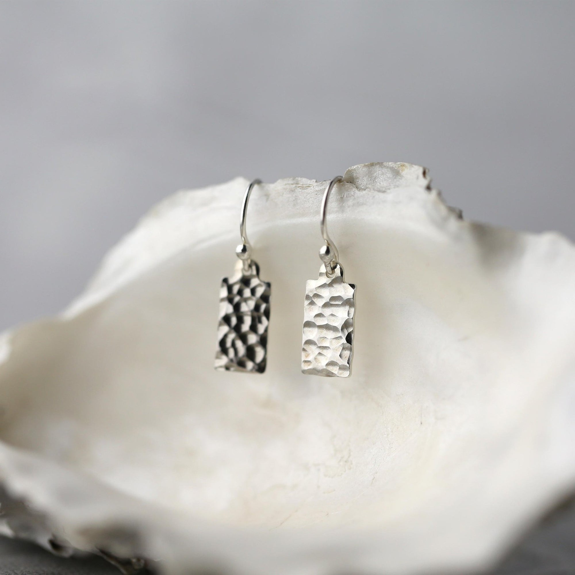 Hammered Silver Mini Tag Earrings jewelry handmade by Burnish