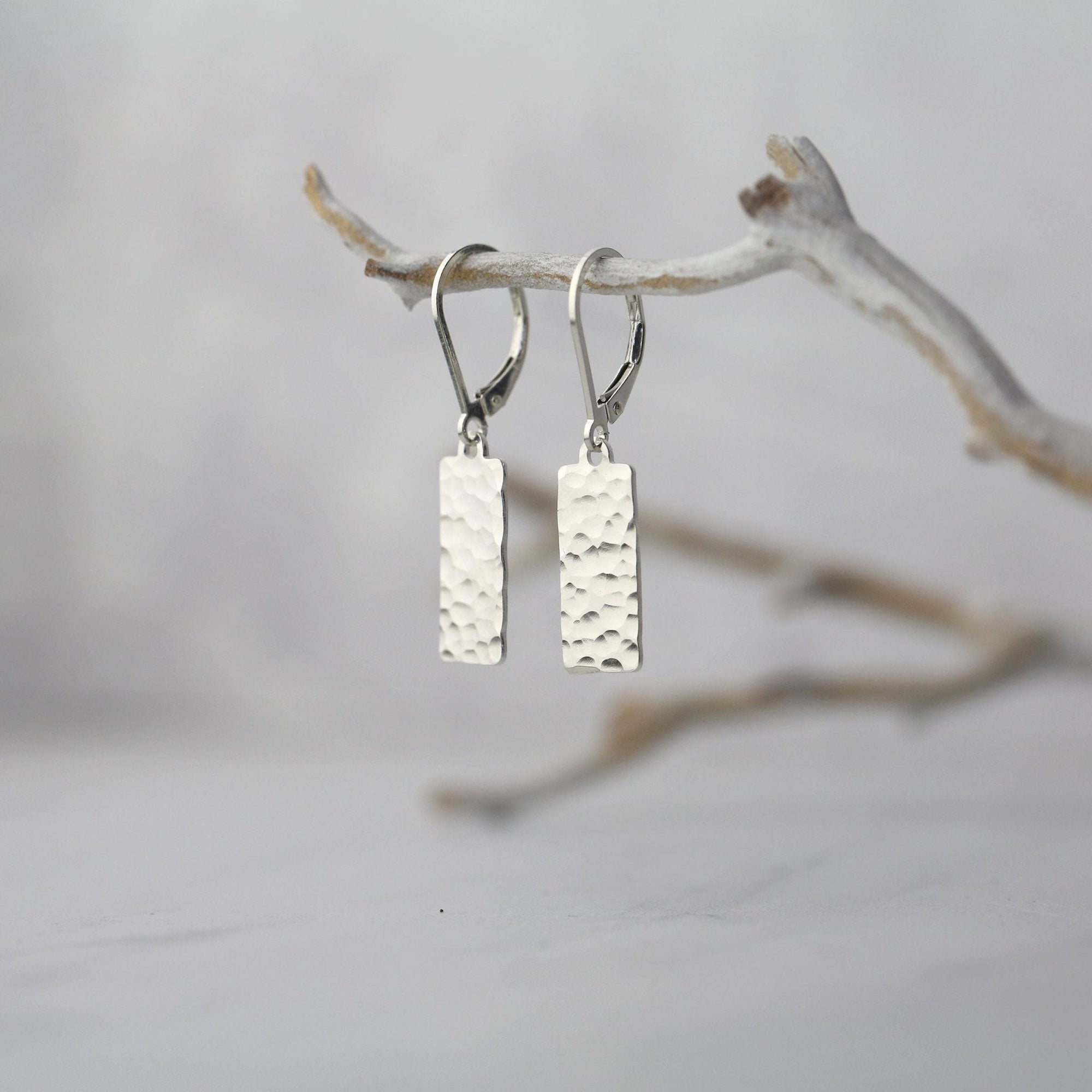 Hammered Silver Tag Earrings jewelry handmade by Burnish