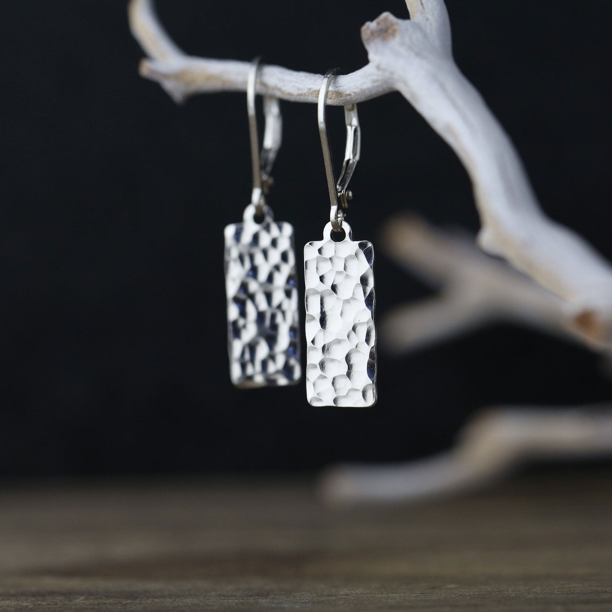 Hammered Silver Tag Earrings jewelry handmade by Burnish