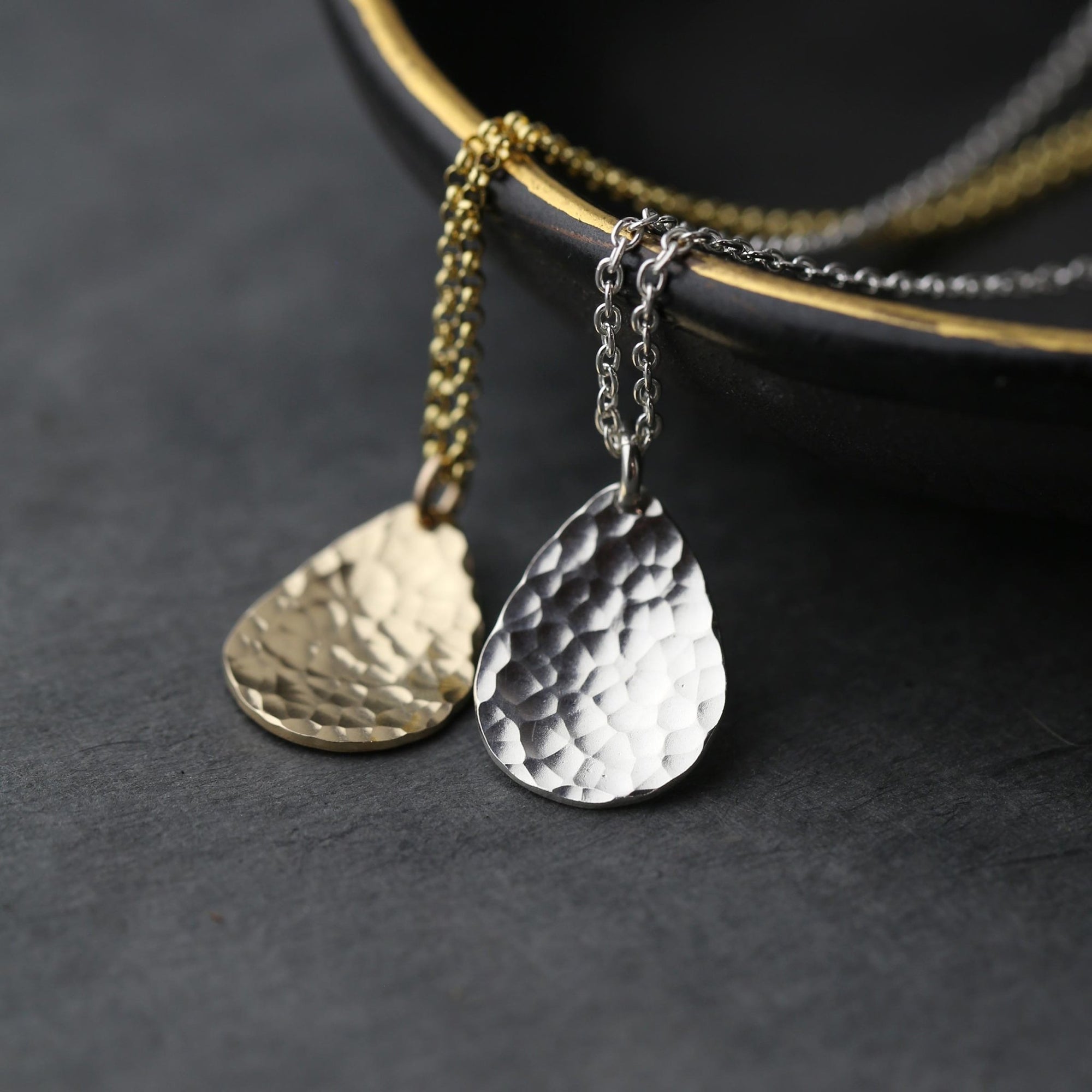 Hammered Teardrop Necklace jewelry handmade by Burnish