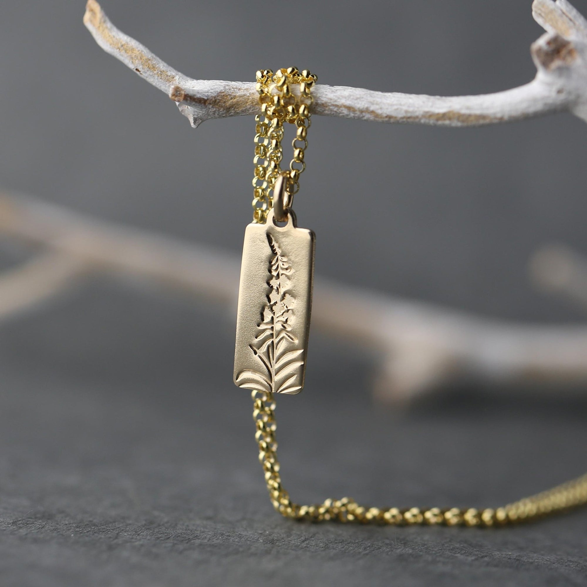 Hand Stamped Gold Botanical Necklace jewelry handmade by Burnish