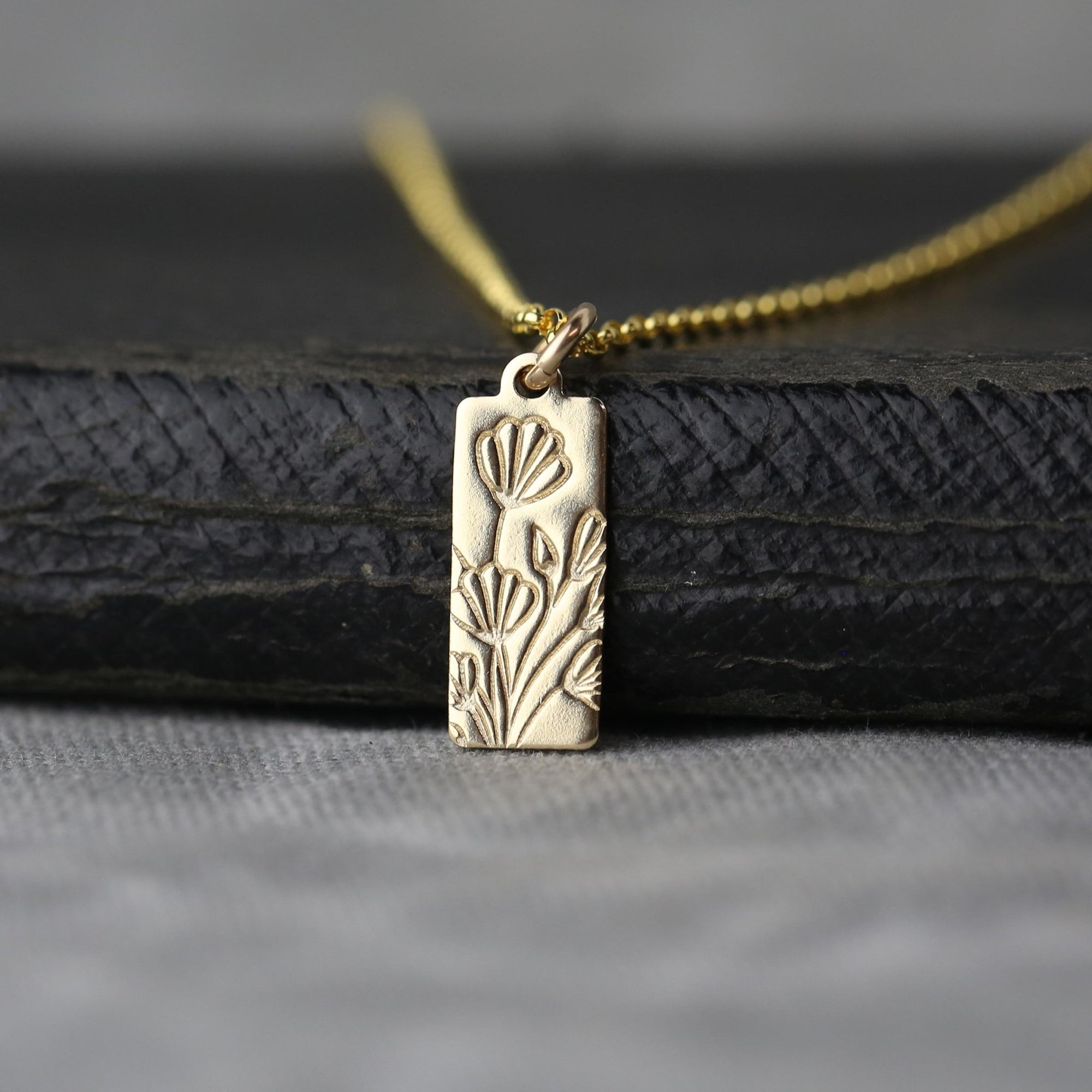 Hand Stamped Poppy Flowers Necklace jewelry handmade by Burnish
