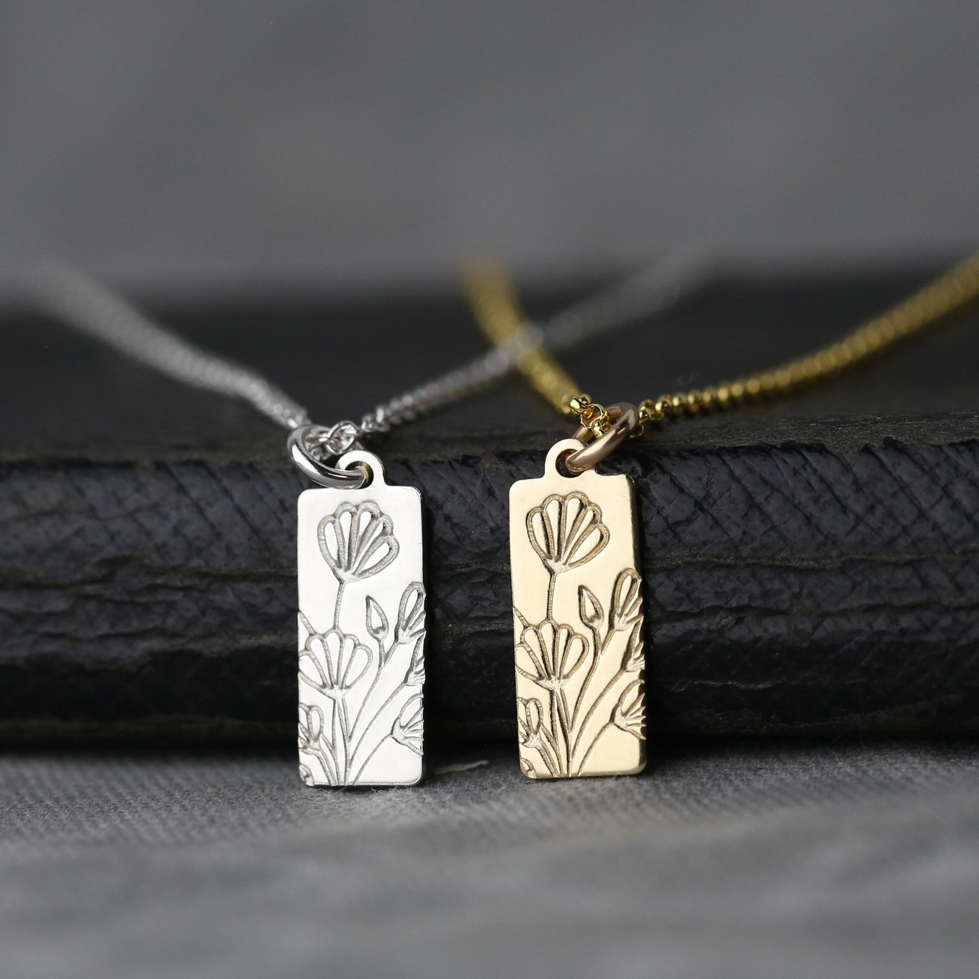 Hand Stamped Poppy Flowers Necklace jewelry handmade by Burnish