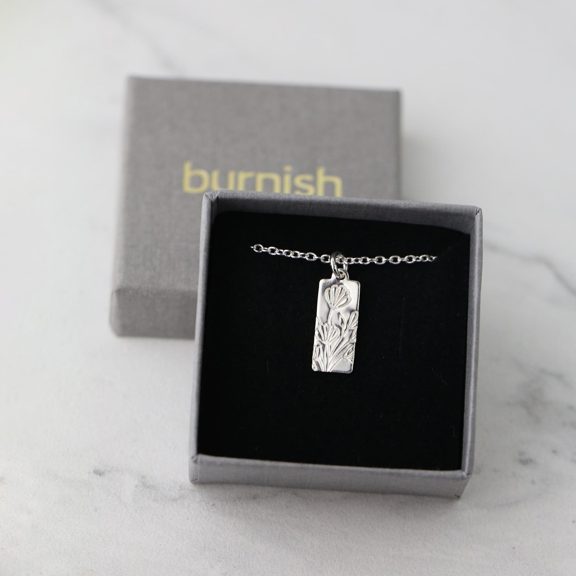 Hand Stamped Poppy Flowers Necklace jewelry handmade by Burnish