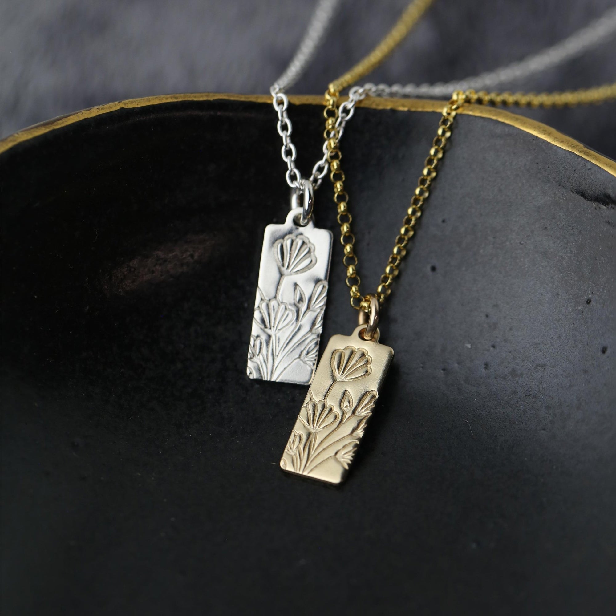 Hand Stamped Poppy Flowers Necklace jewelry handmade by Burnish