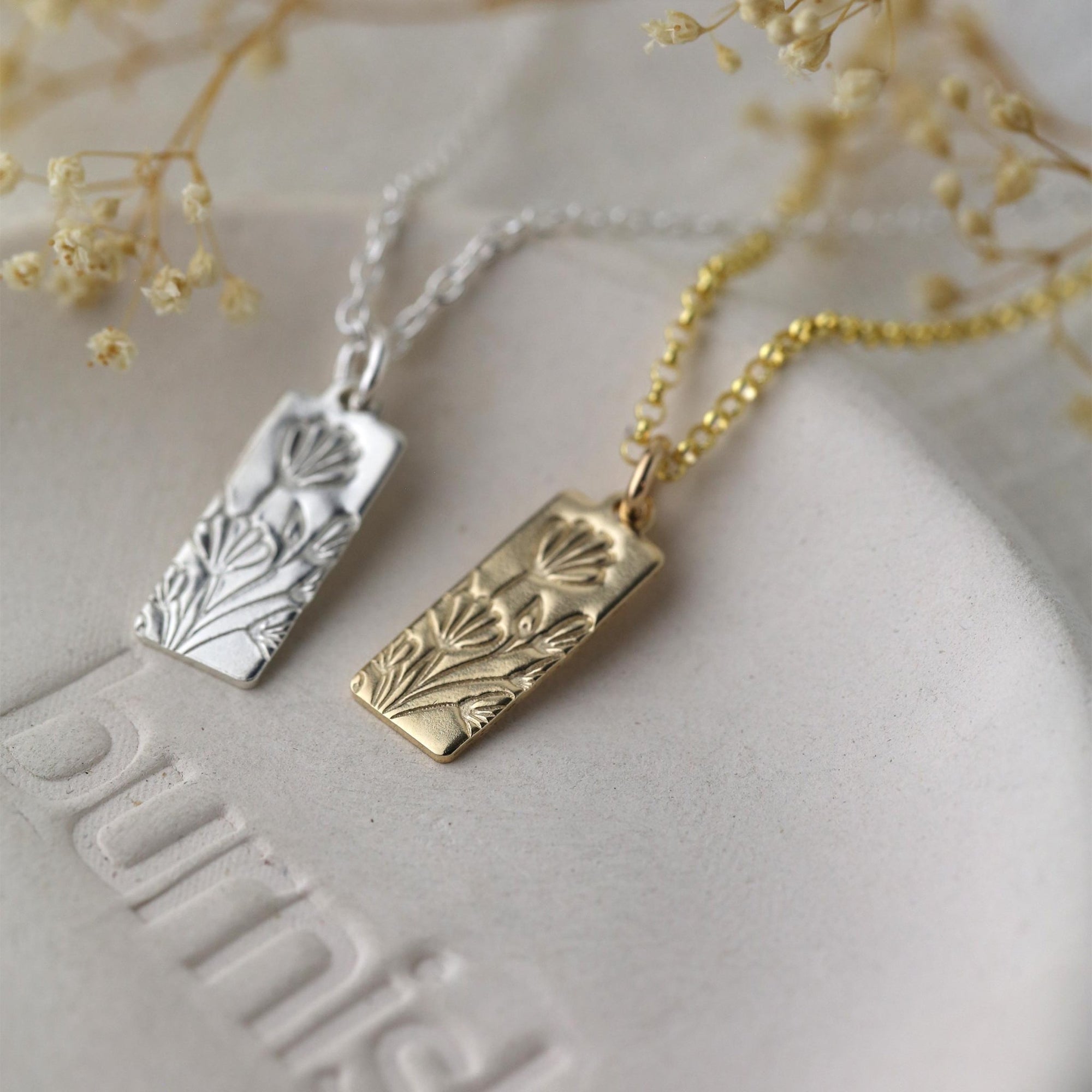 Hand Stamped Poppy Flowers Necklace jewelry handmade by Burnish