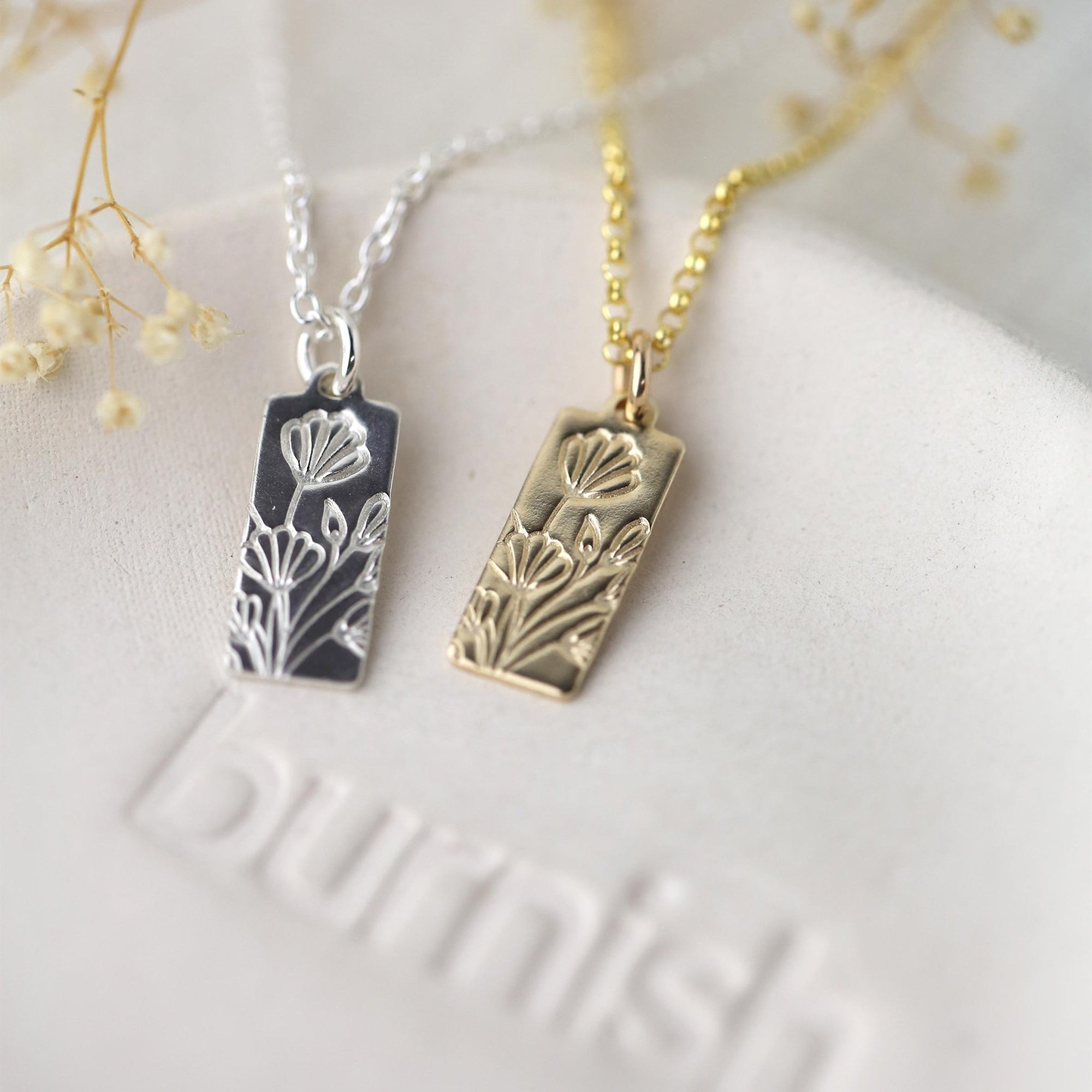 Hand Stamped Poppy Flowers Necklace jewelry handmade by Burnish