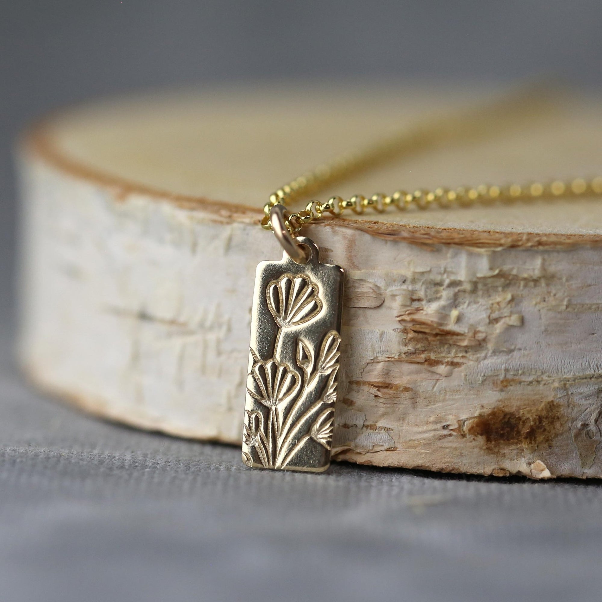 Hand Stamped Poppy Flowers Necklace jewelry handmade by Burnish