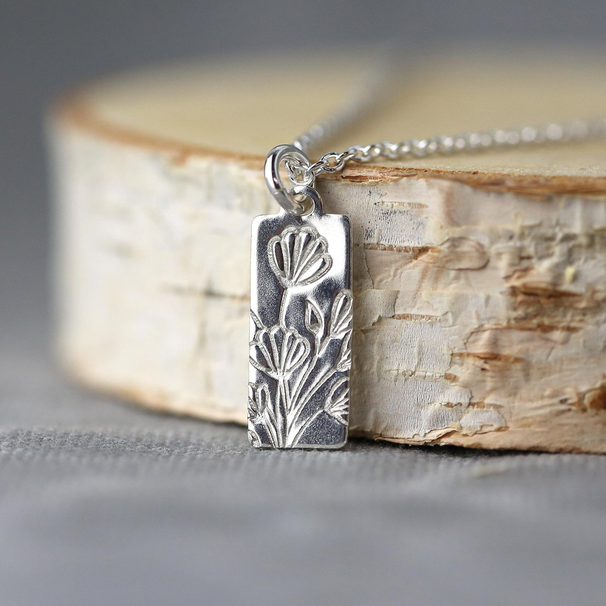 Hand Stamped Poppy Flowers Necklace jewelry handmade by Burnish