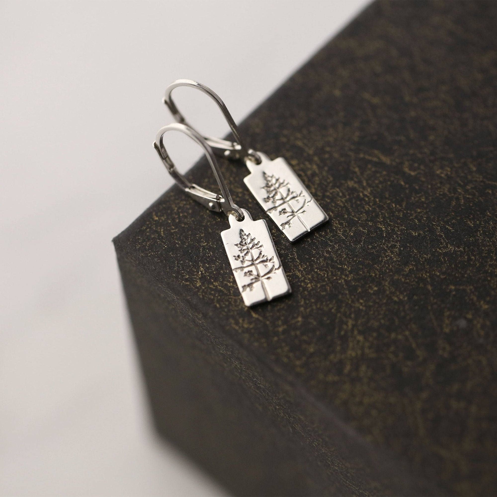 Hand Stamped Silver Tree Tag Earrings jewelry handmade by Burnish