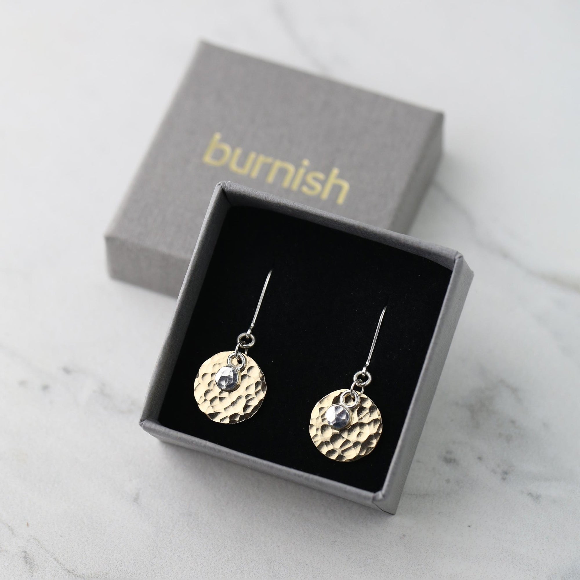 Mixed Metal Disc & Dot Earrings jewelry handmade by Burnish