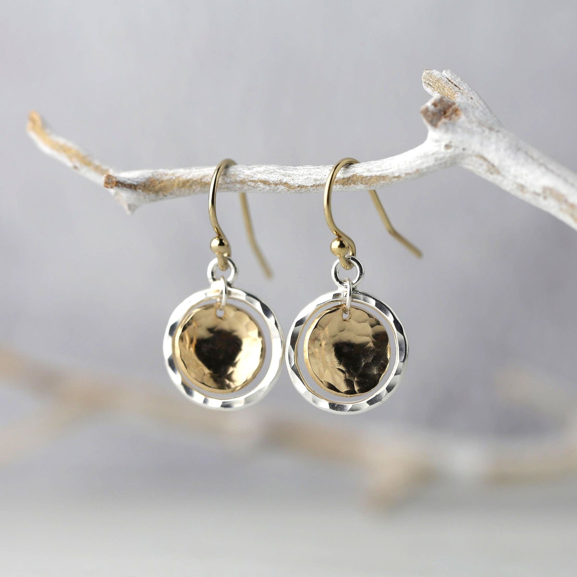 Mixed Metal Domed Disc and Circle Earrings jewelry handmade by Burnish