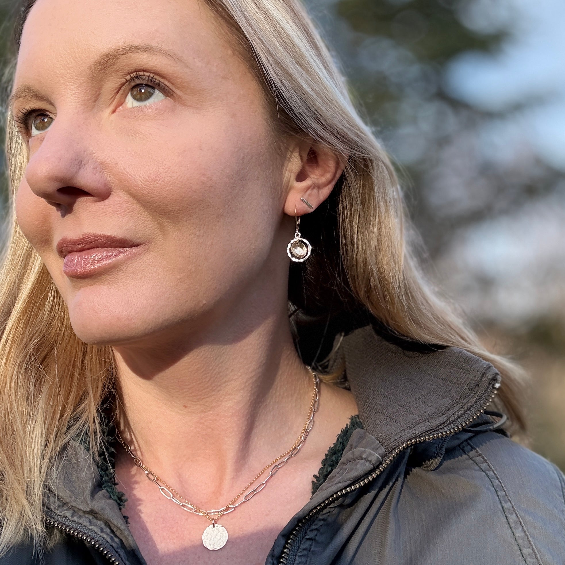 Mixed Metal Domed Disc and Circle Earrings jewelry handmade by Burnish