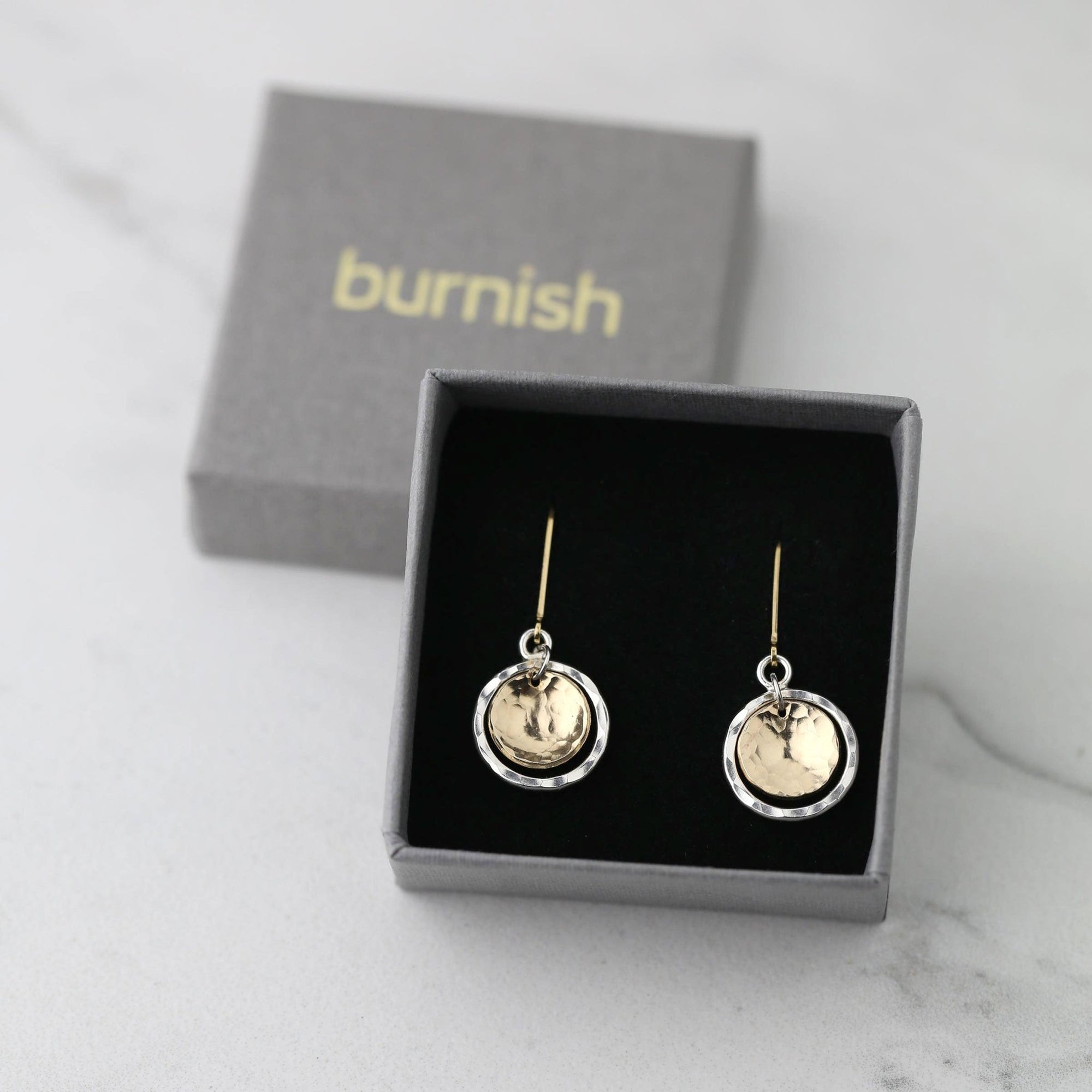 Mixed Metal Domed Disc and Circle Earrings jewelry handmade by Burnish