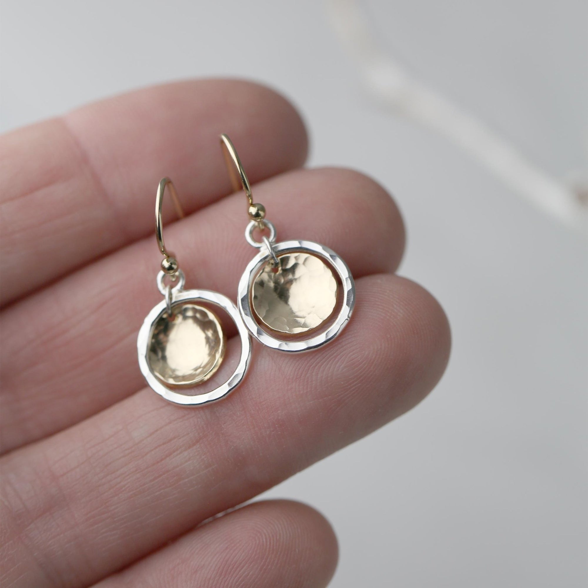 Mixed Metal Domed Disc and Circle Earrings jewelry handmade by Burnish