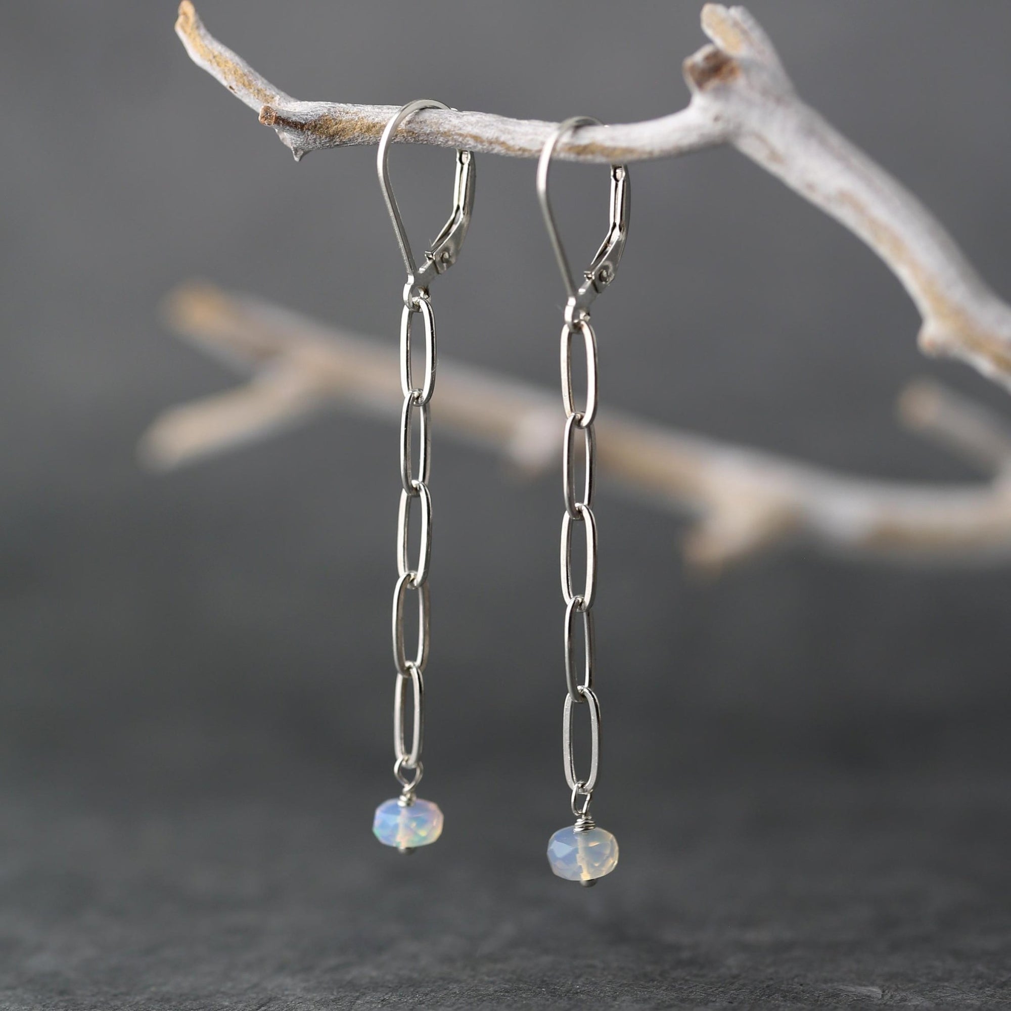 Opal Chain Earrings jewelry handmade by Burnish