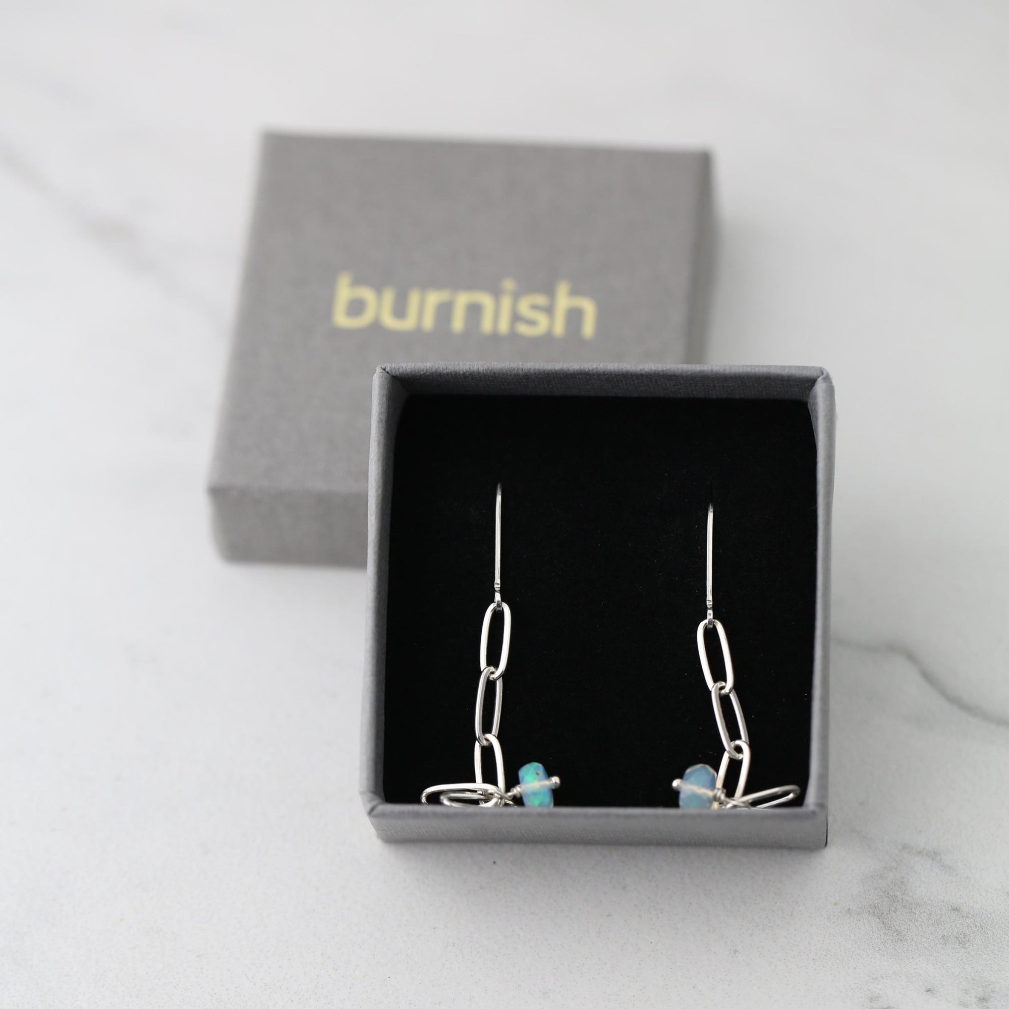 Opal Chain Earrings jewelry handmade by Burnish