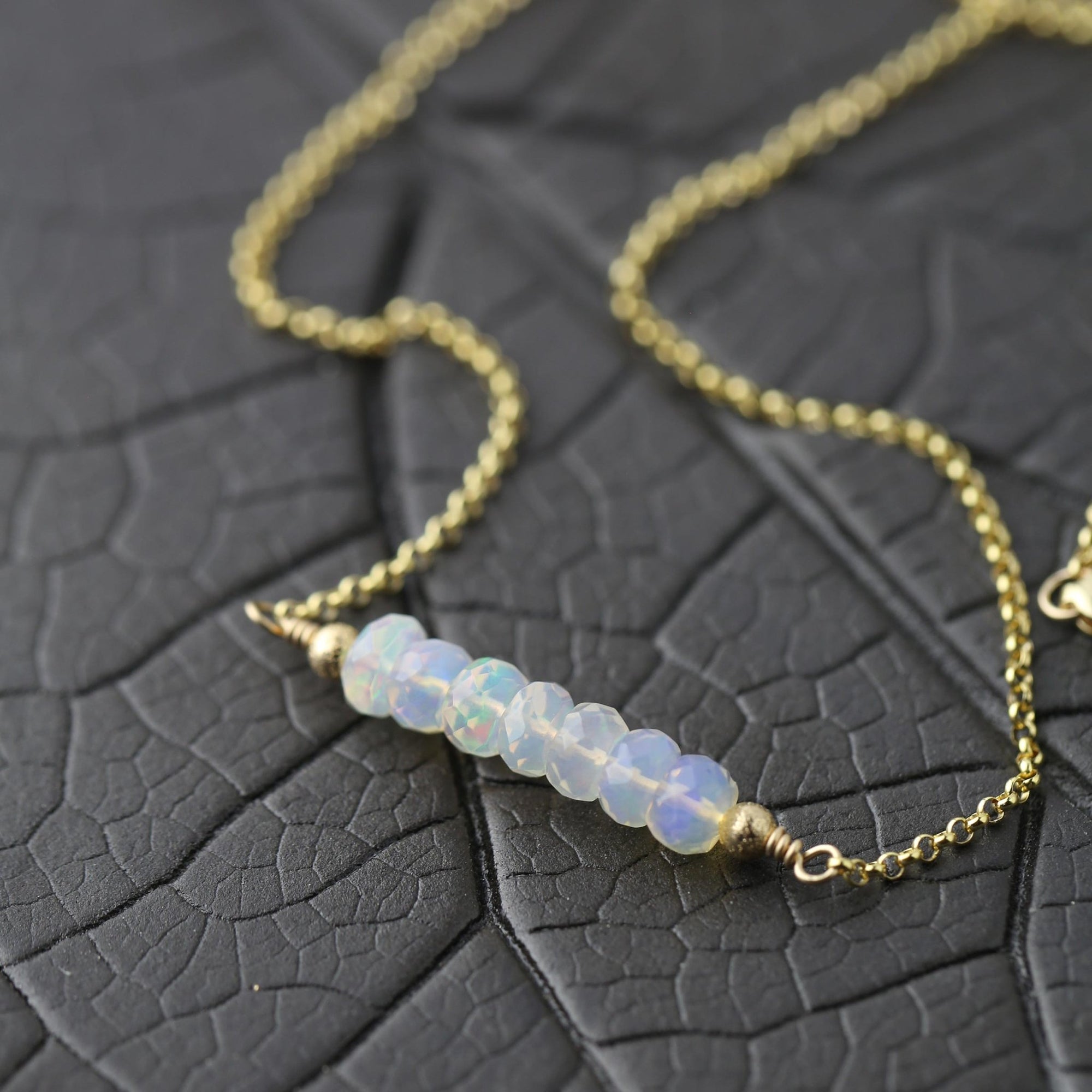 Opal Gemstone Bar Necklace jewelry handmade by Burnish