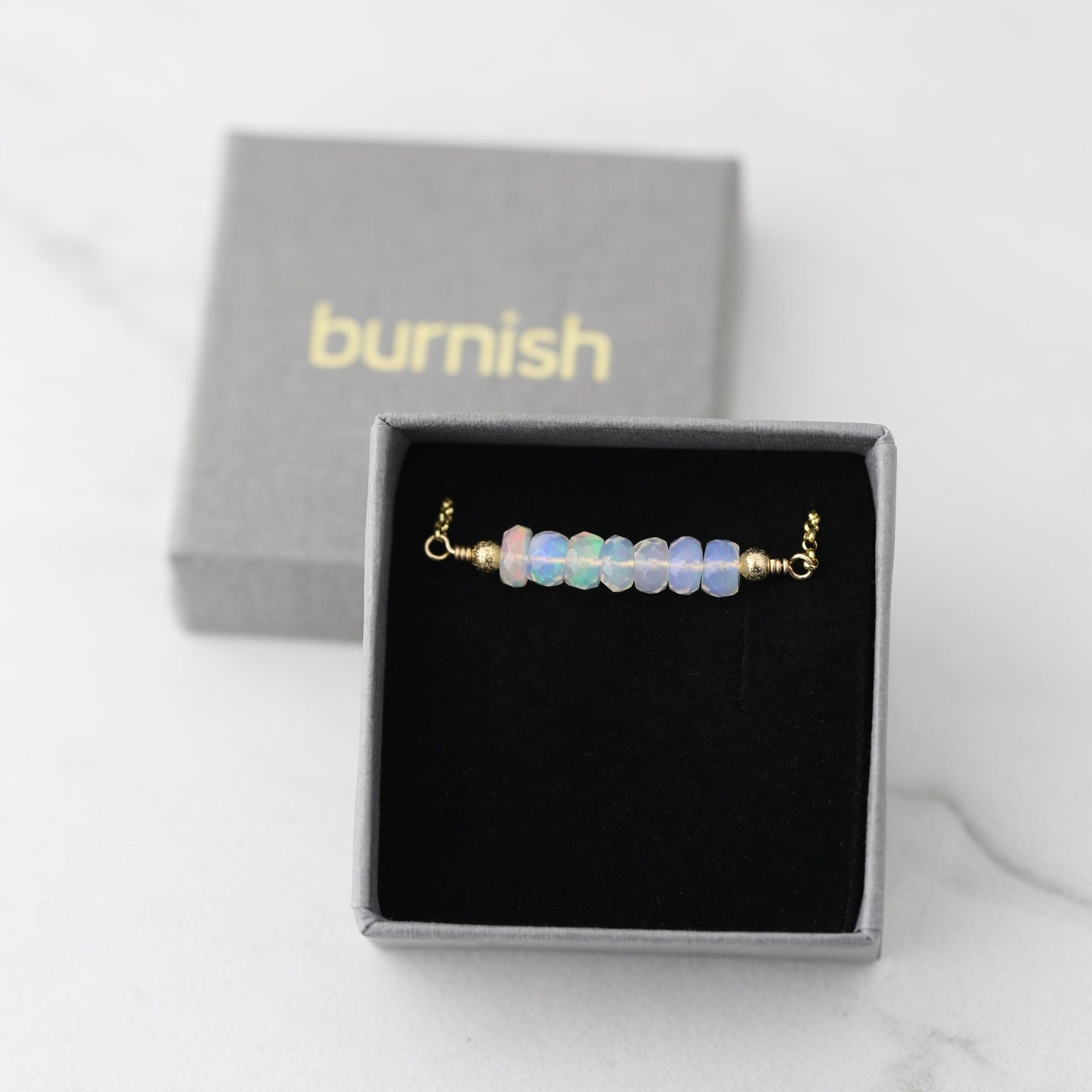 Opal Gemstone Bar Necklace jewelry handmade by Burnish