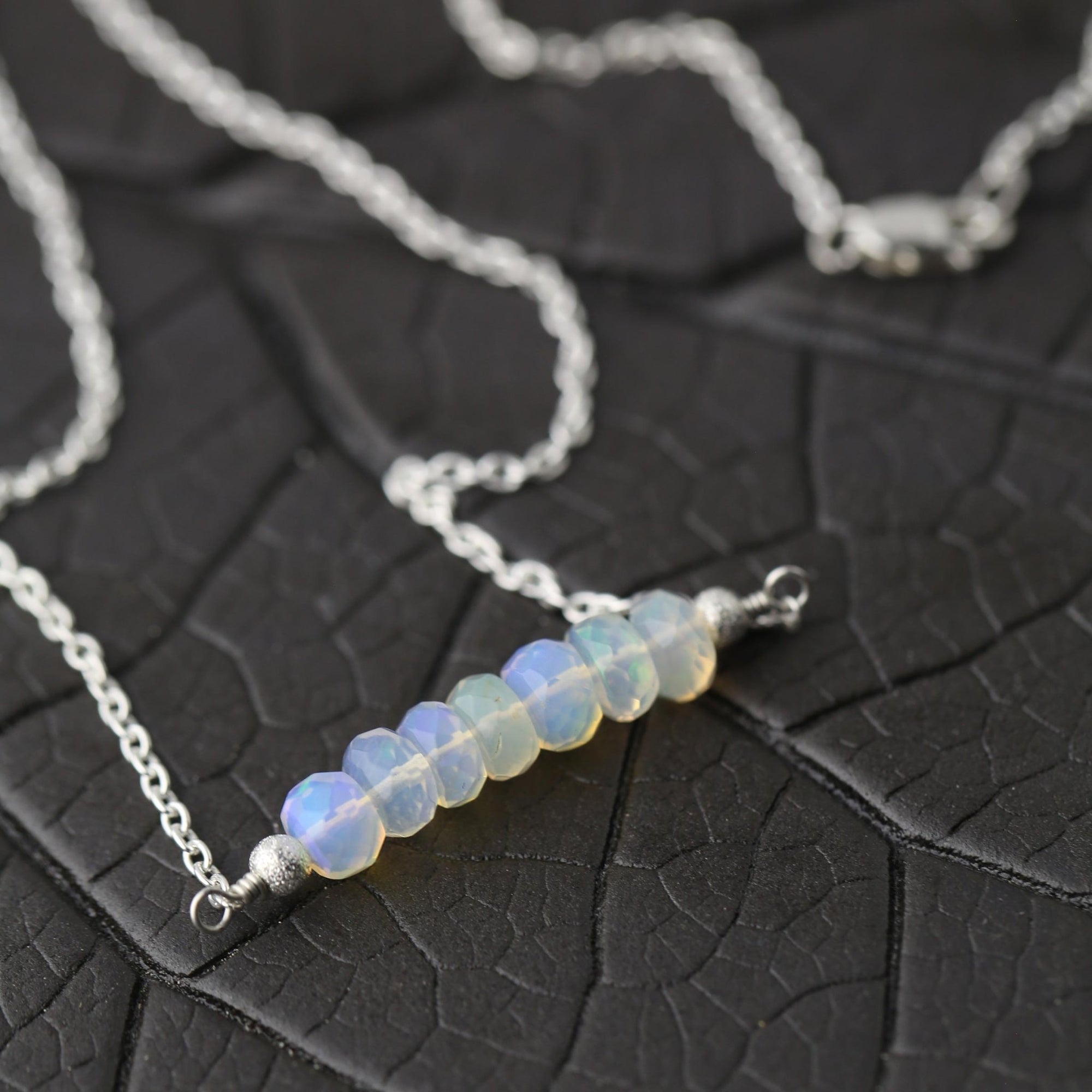 Opal Gemstone Bar Necklace jewelry handmade by Burnish