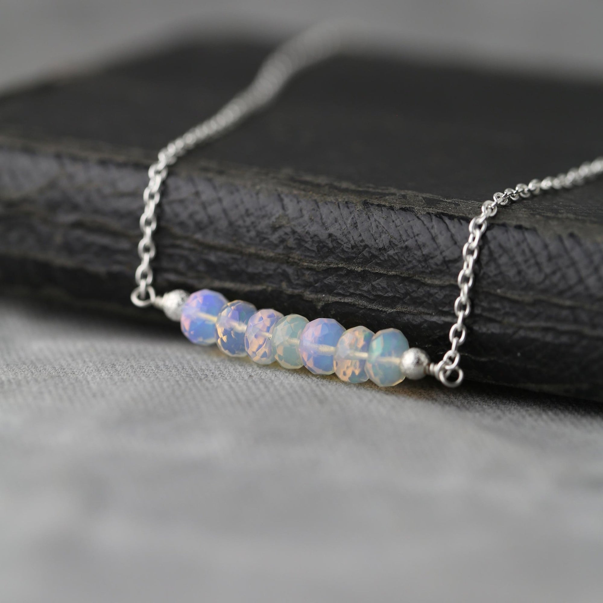 Opal Gemstone Bar Necklace jewelry handmade by Burnish