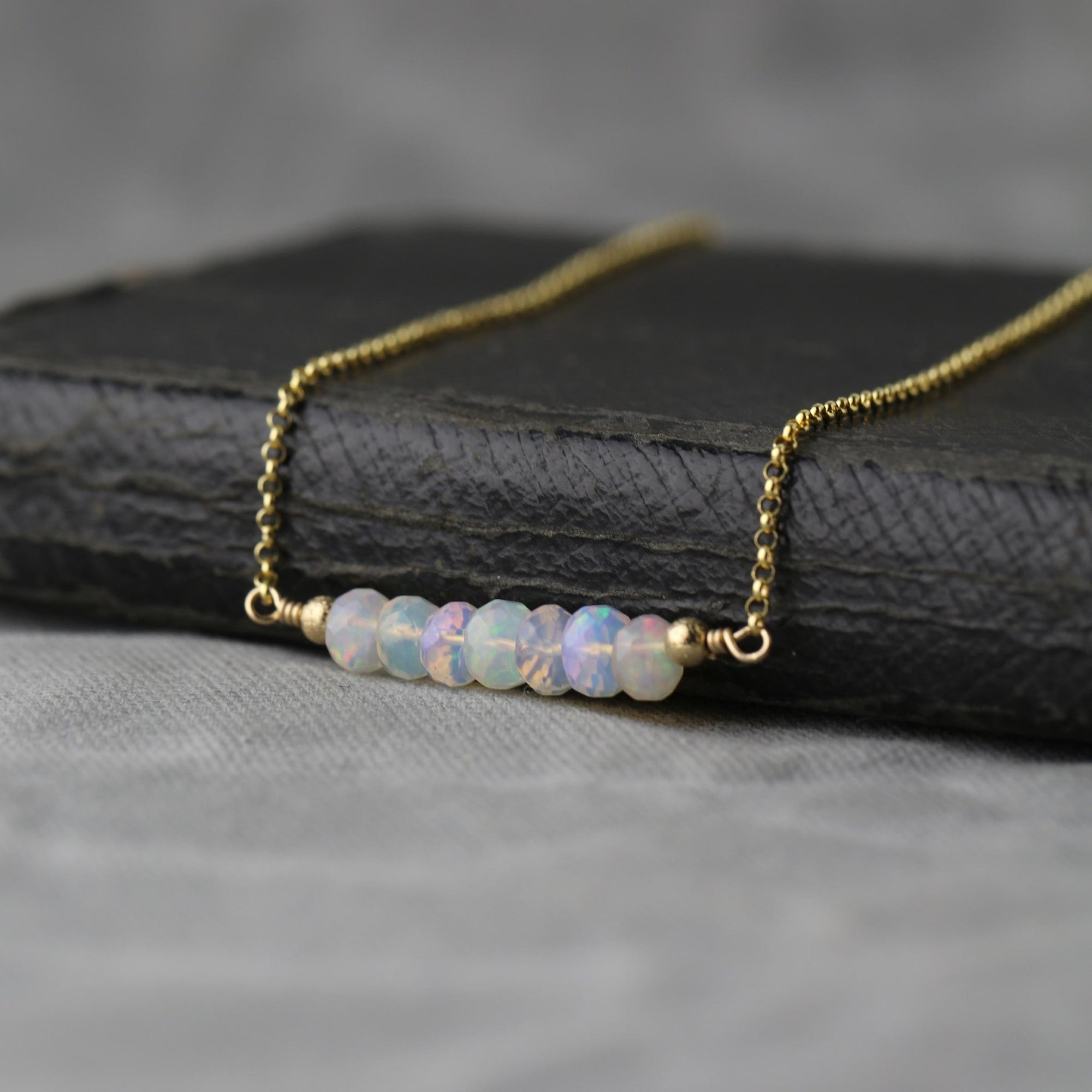 Opal Gemstone Bar Necklace jewelry handmade by Burnish