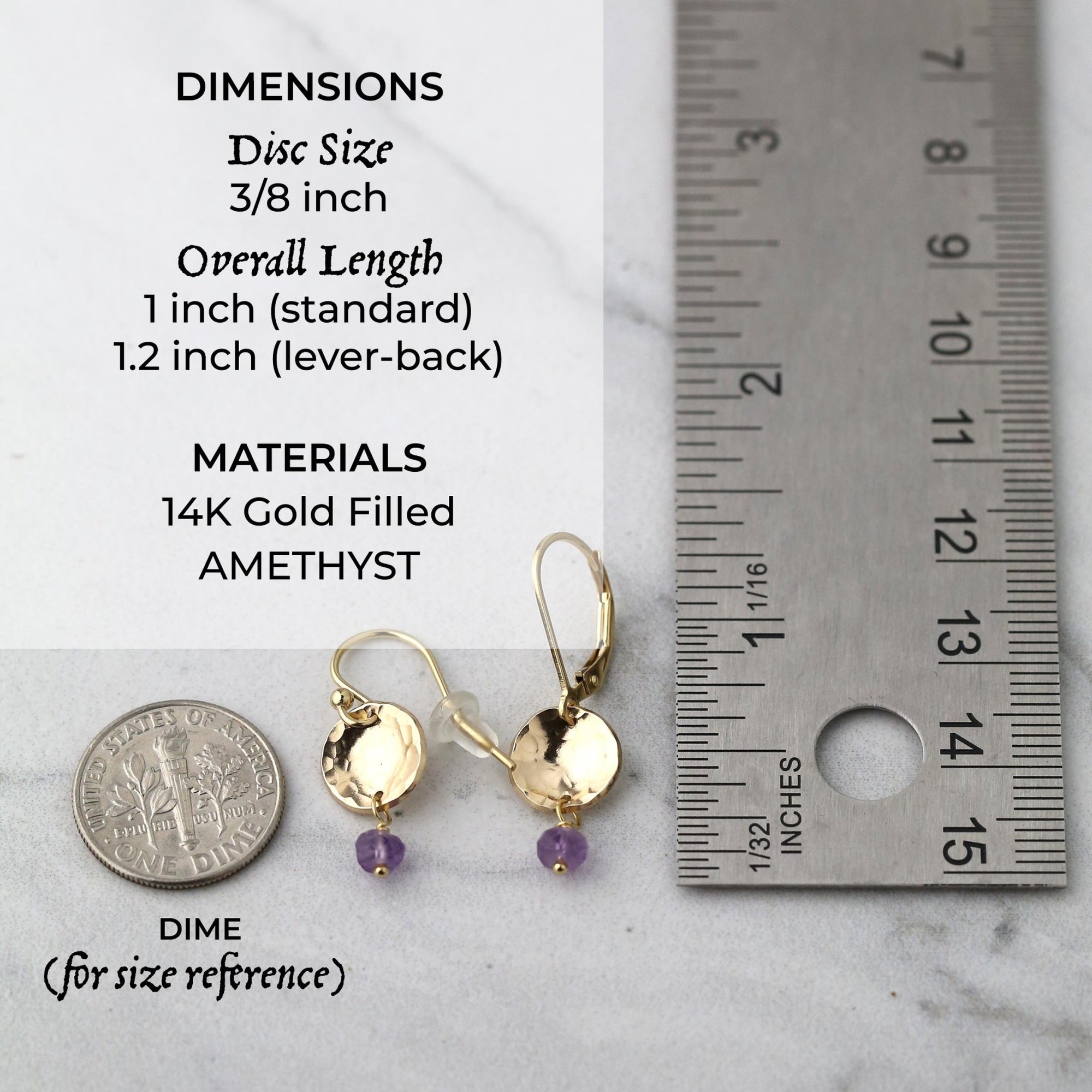 Petite Gold Disc Amethyst Earrings jewelry handmade by Burnish