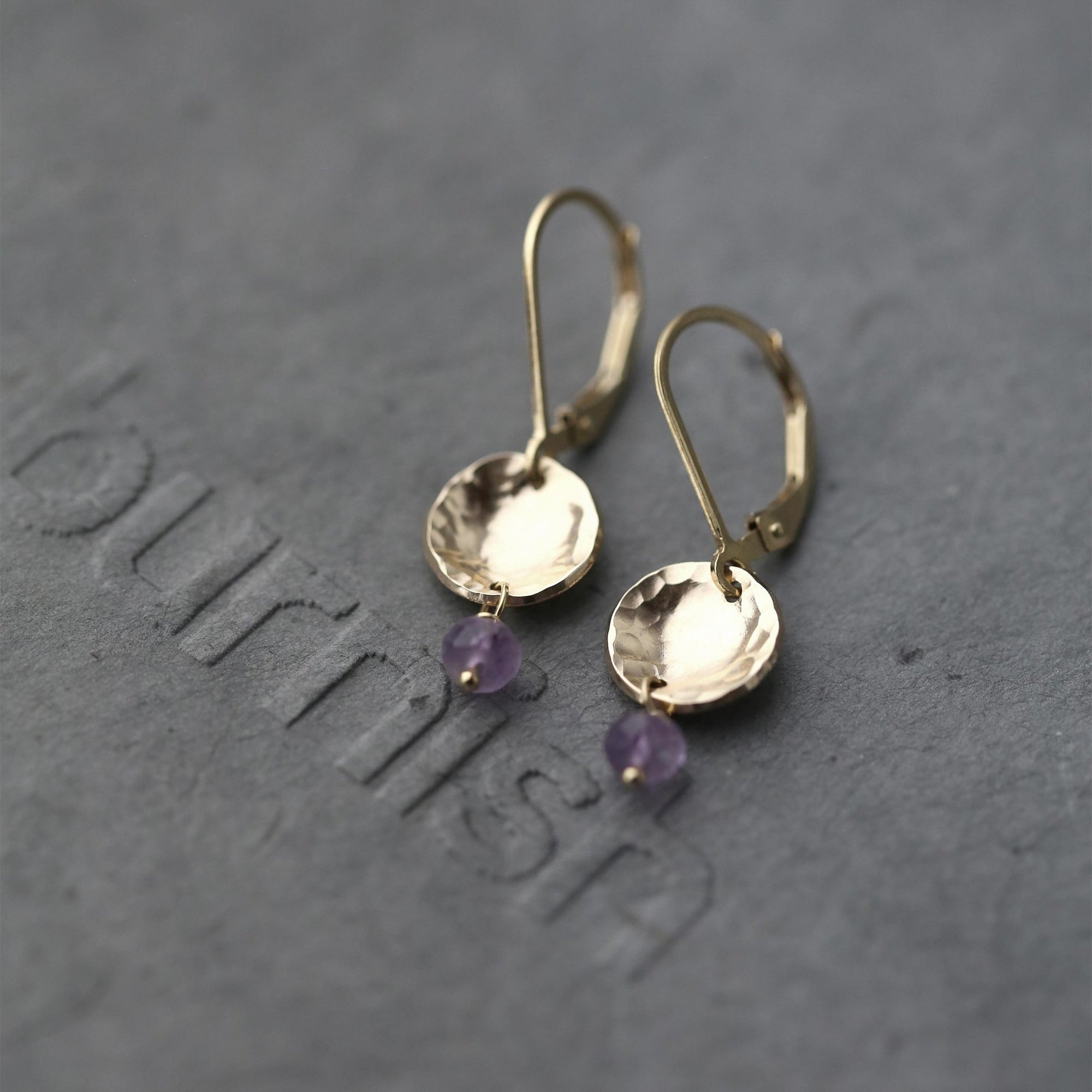 Petite Gold Disc Amethyst Earrings jewelry handmade by Burnish