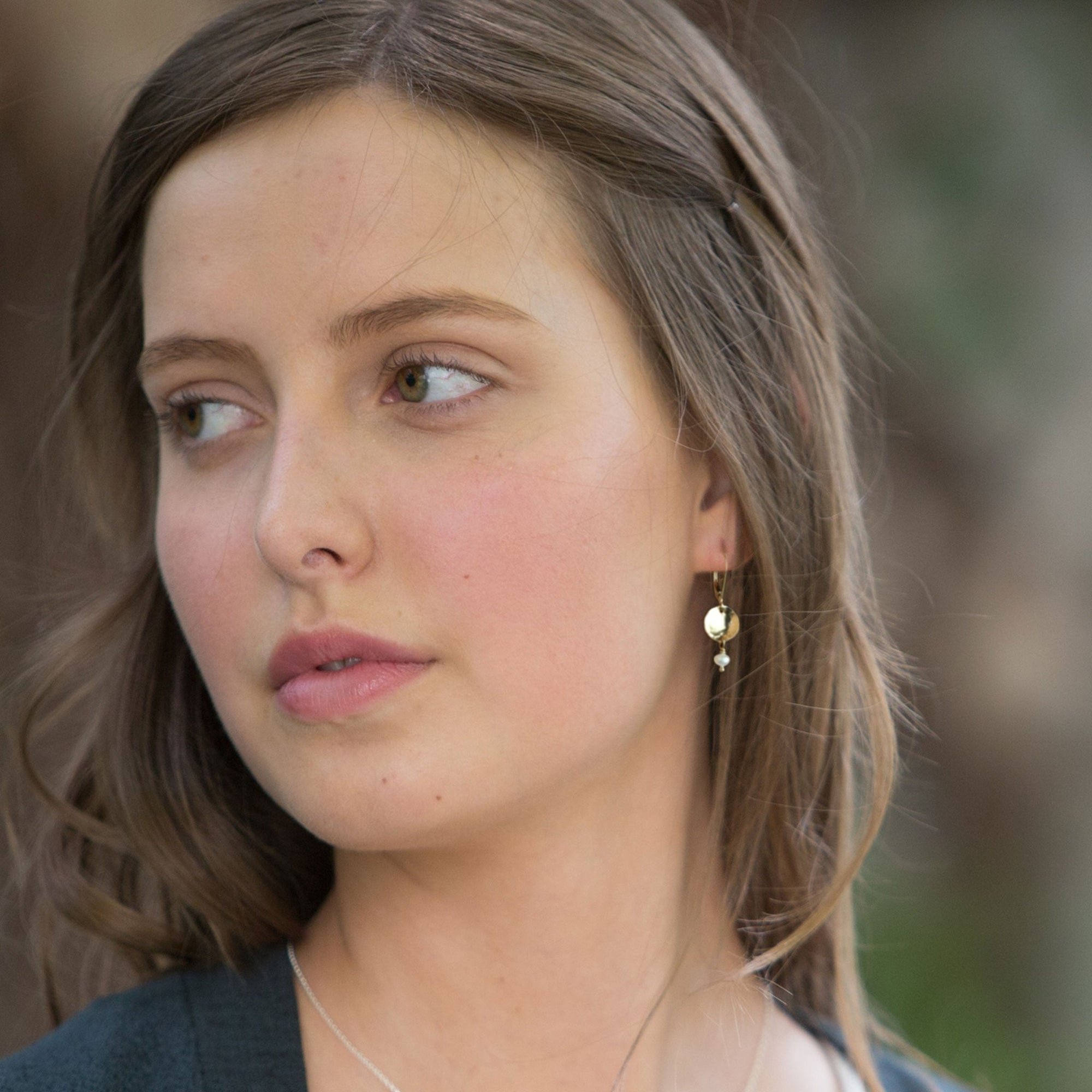 Petite Gold Disc Pearl Earrings jewelry handmade by Burnish