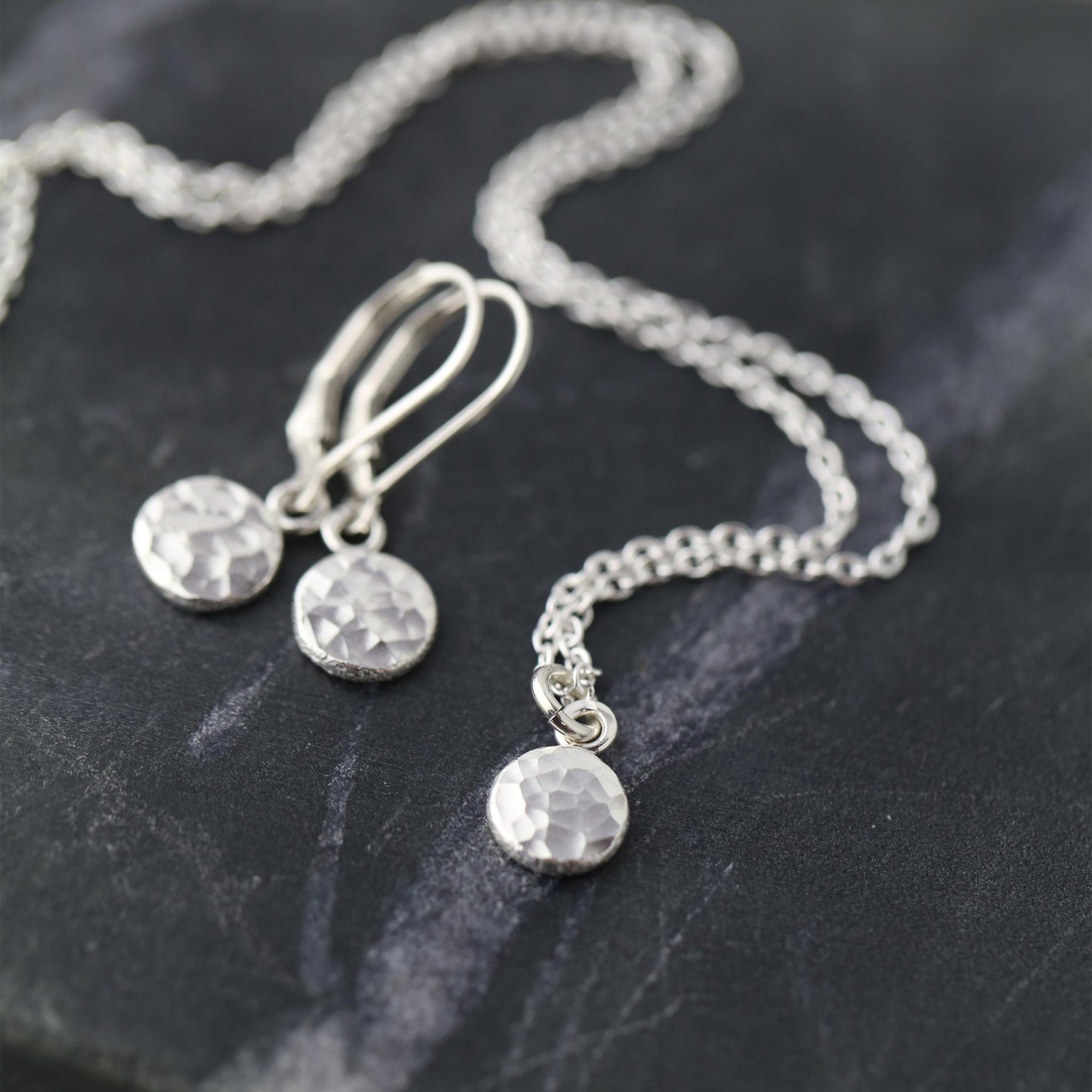 Recycled Silver Hammered Dot Necklace jewelry handmade by Burnish